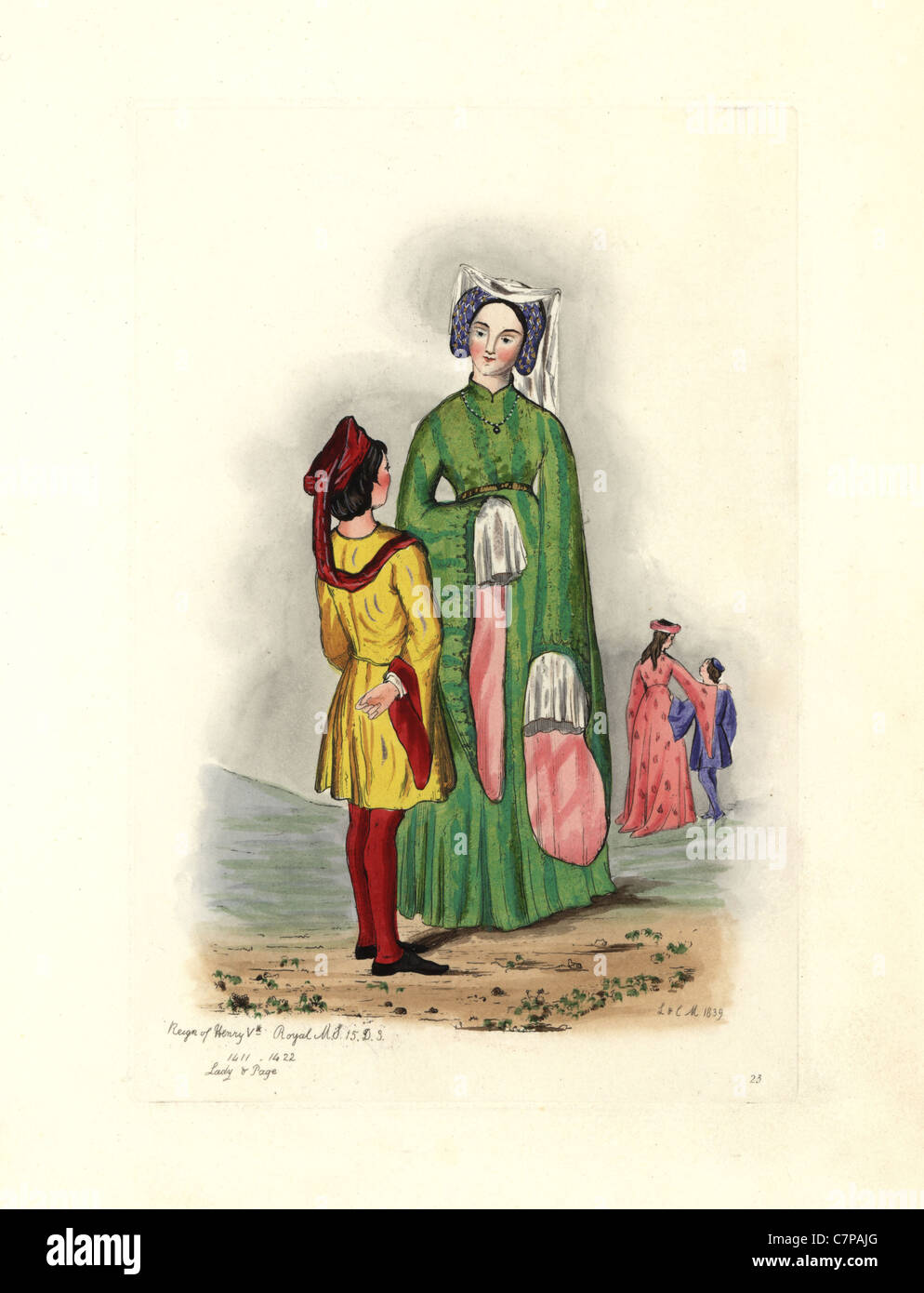 Lady e pageboy del regno di Enrico IV, 1411-1422. Foto Stock