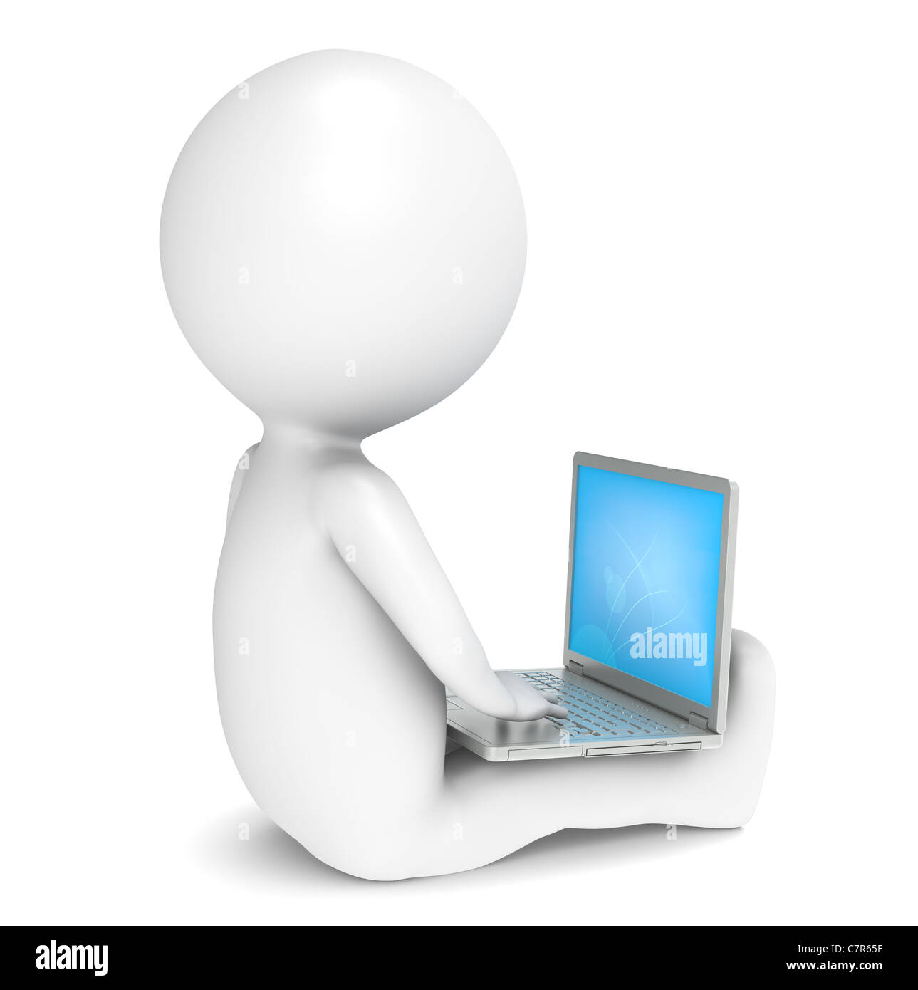 3D poco carattere umano con un computer portatile. Persone serie. Foto Stock