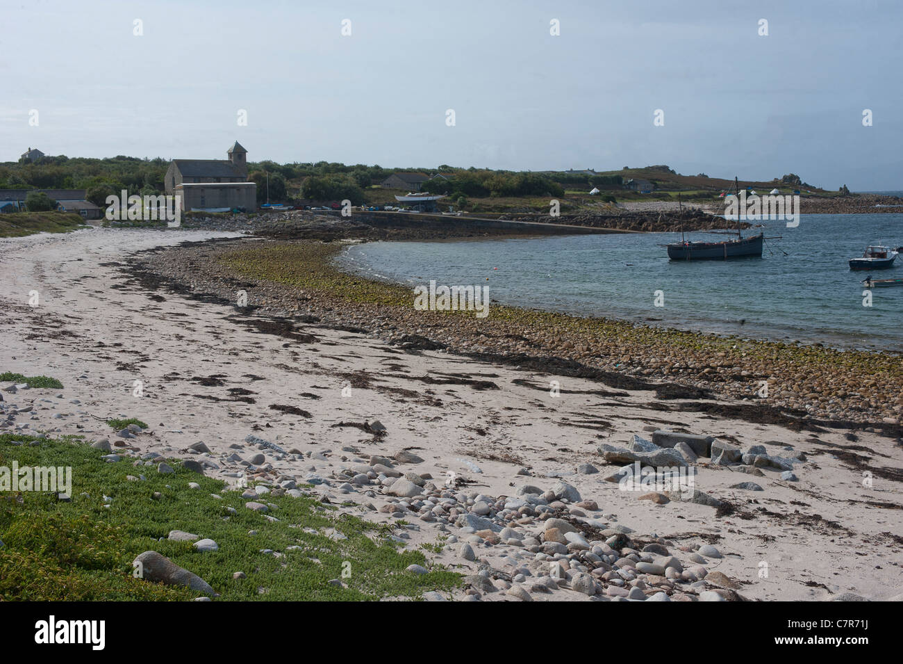 St Agnes Island e il Gugh nell'isola di Scilly della costa ovest della Cornovaglia. Foto Stock