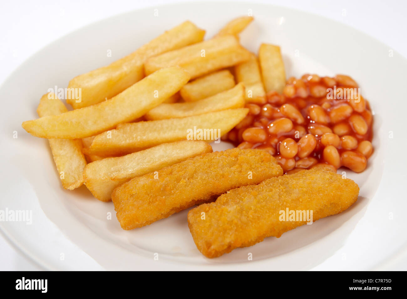 Le Dita di Pesce di chips e fagioli Foto Stock