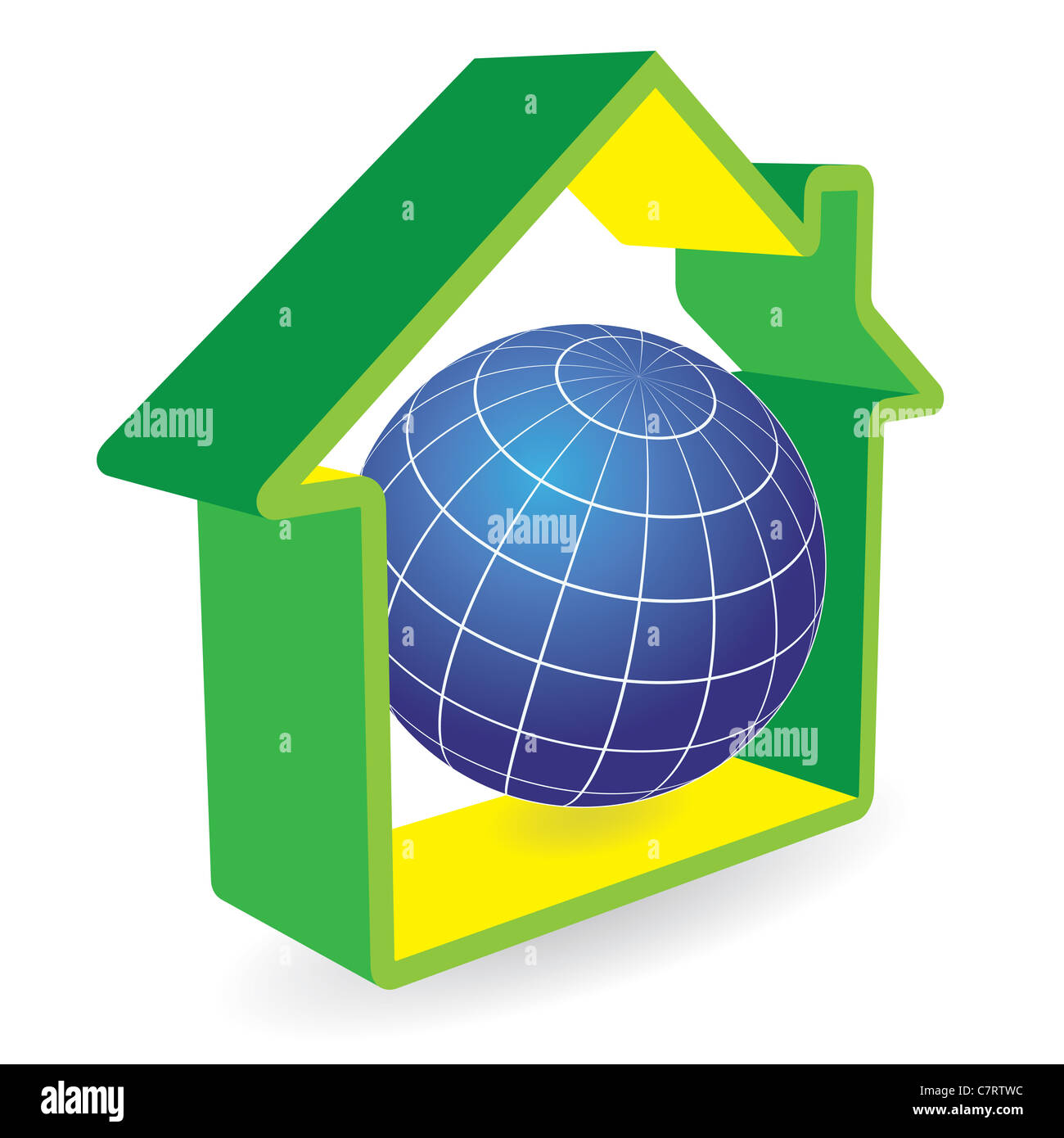 Globo terrestre in casa. Abstract ambiente verde illustrazione. Foto Stock