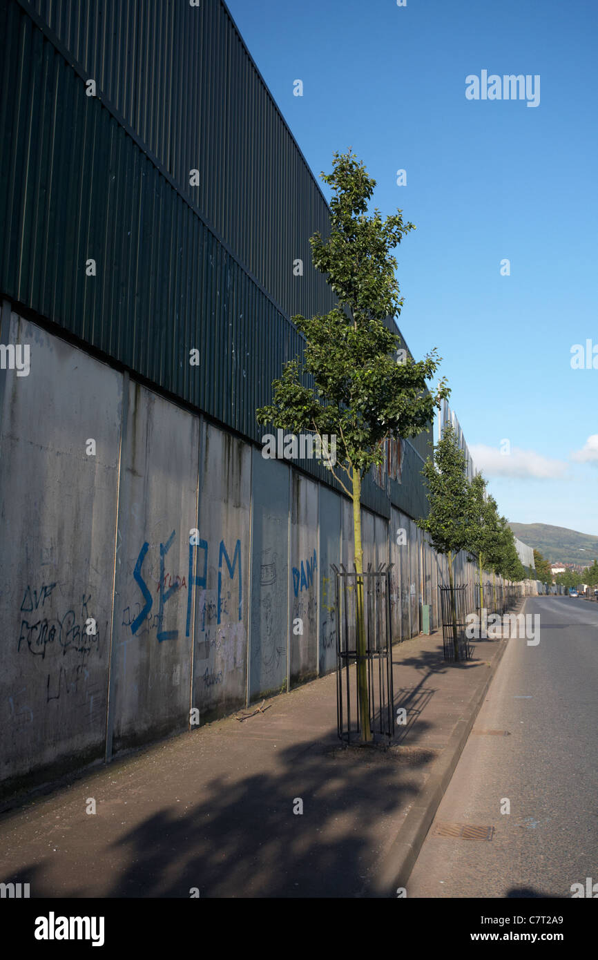 Belfasts pace parete linea, Belfast, Irlanda del Nord, Regno Unito. Foto Stock