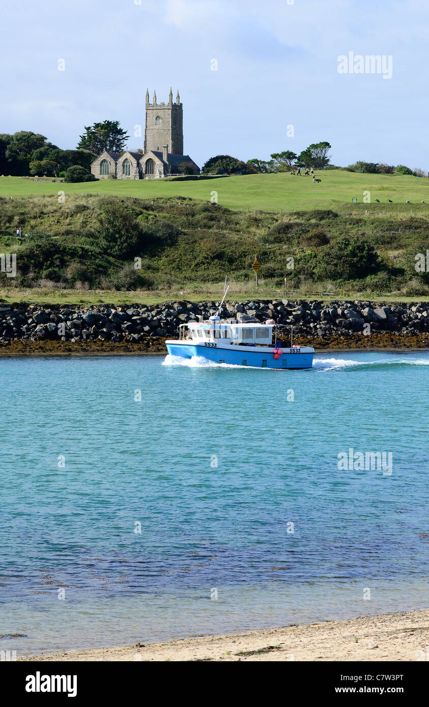 Hayle vista estuario di fronte a San Unys Chiesa e West Cornwall Golf Links Foto Stock