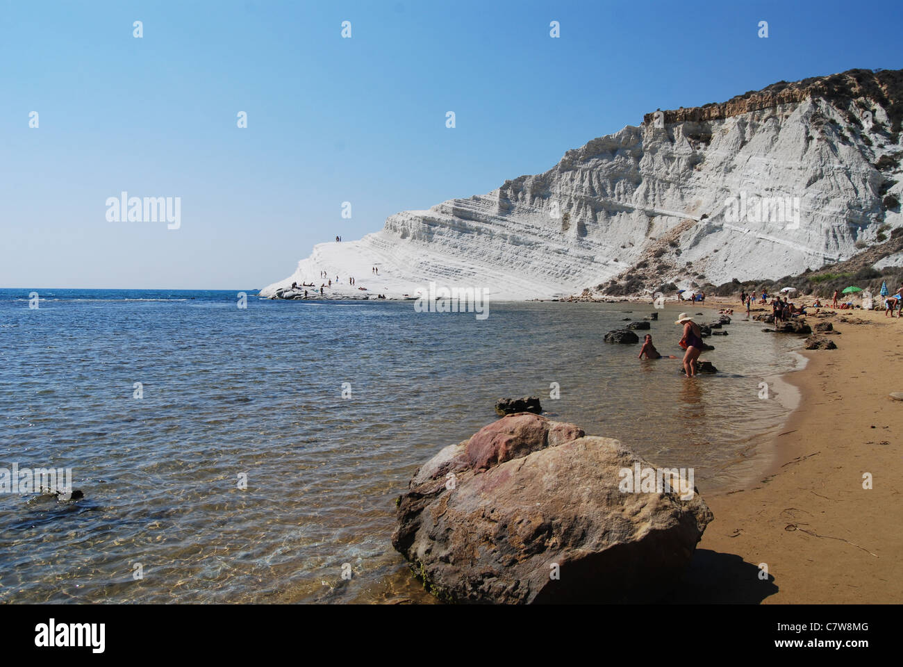 La Scala dei Turchi - Turco passi spiaggia sulla costa mediterranea della Sicilia, Italia Meridionale - nella regione di Agrigento Foto Stock