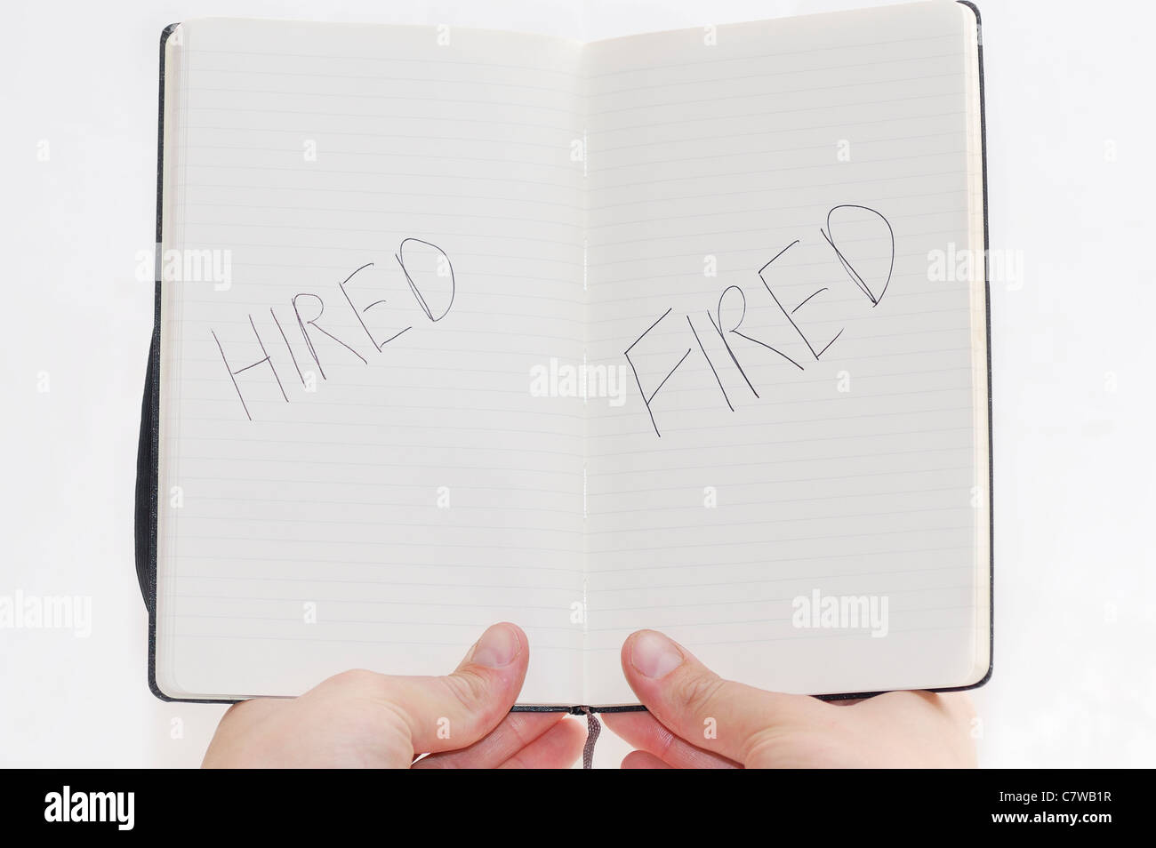 Ingaggiato/sparato scelte su notepad, sfondo bianco. Foto Stock