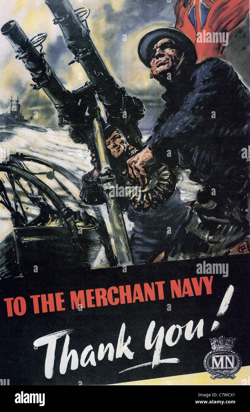 Per la marina mercantile - Ringrazio la Seconda Guerra Mondiale poster britannico Foto Stock