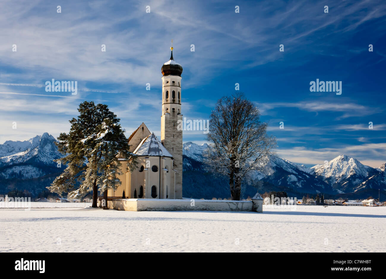 Inverno a San Coloman Chiesa a Schwangau Germania Foto Stock