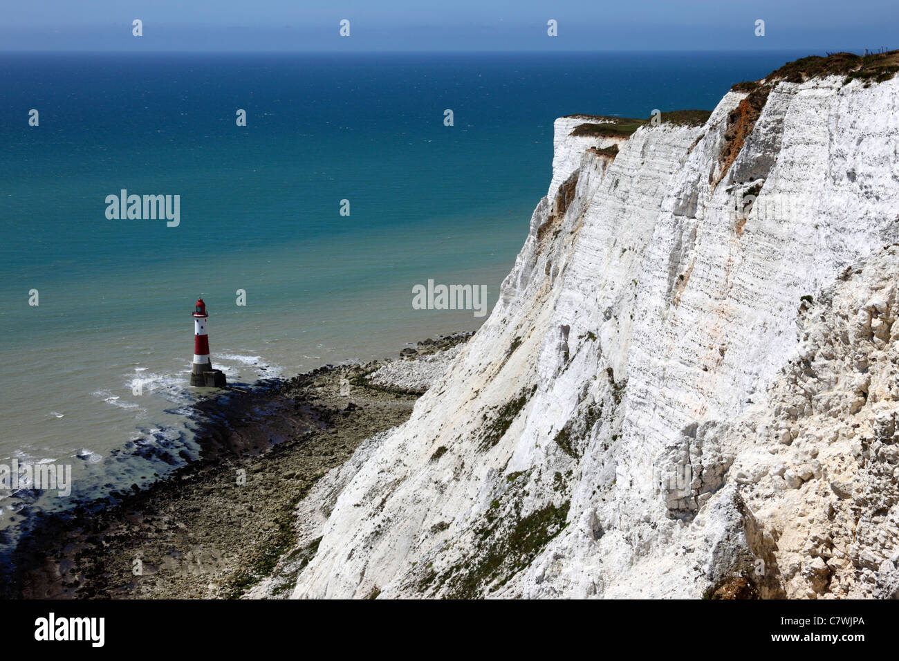 Chalk scogliere di Beachy Head e del faro , vicino a Eastbourne , East Sussex , Inghilterra Foto Stock