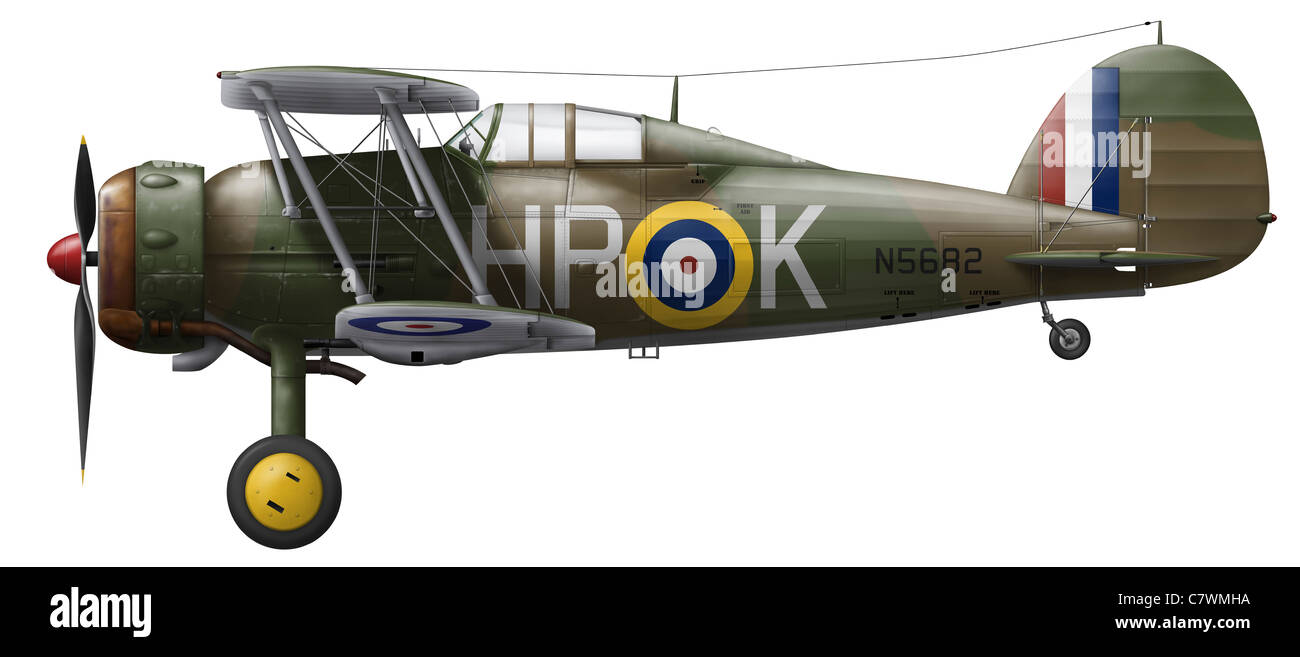 Un Gloster Gladiator MkII di 247 Squadrone che ha visto il servizio attivo durante la Battaglia di Bretagna. Foto Stock