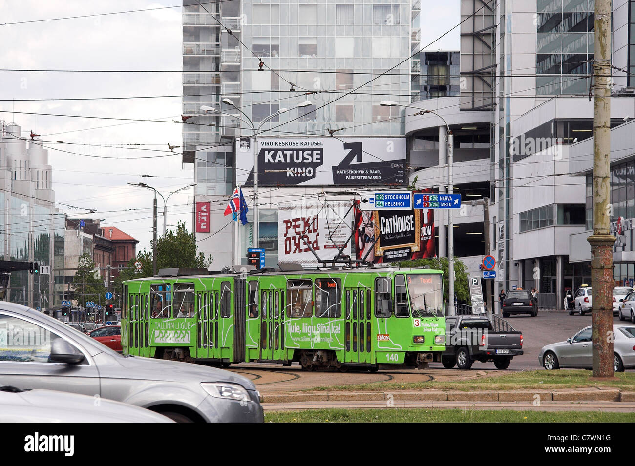Il tram a Tallinn città nuova, Estonia Foto Stock