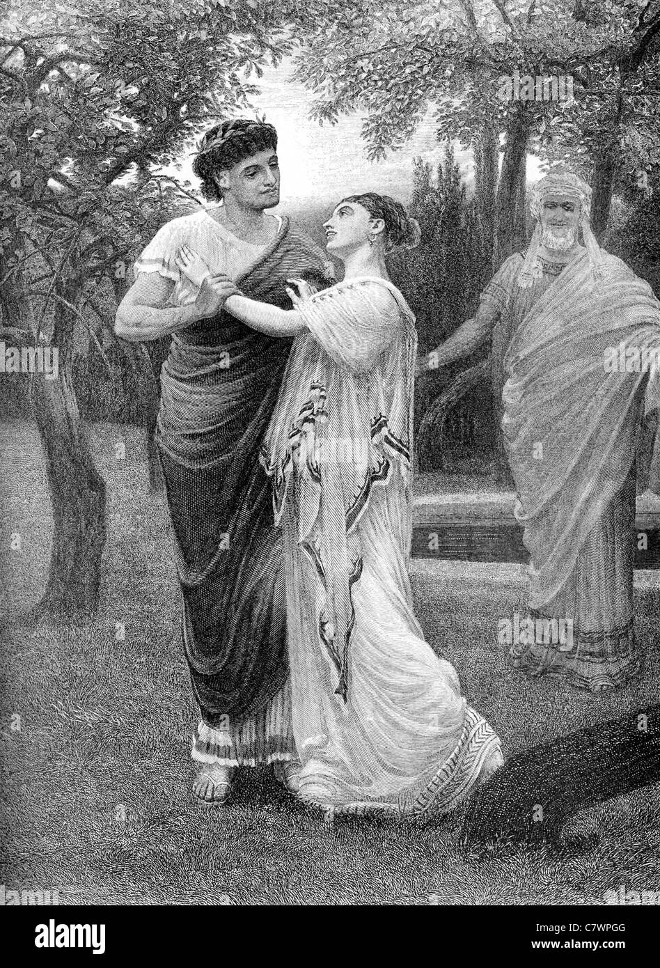 Troiolo, figlio di Priamo re di Troia, cade nell'amore con un cavallo di Troia ragazza di nome Cressida nella commedia di Shakespeare. Foto Stock