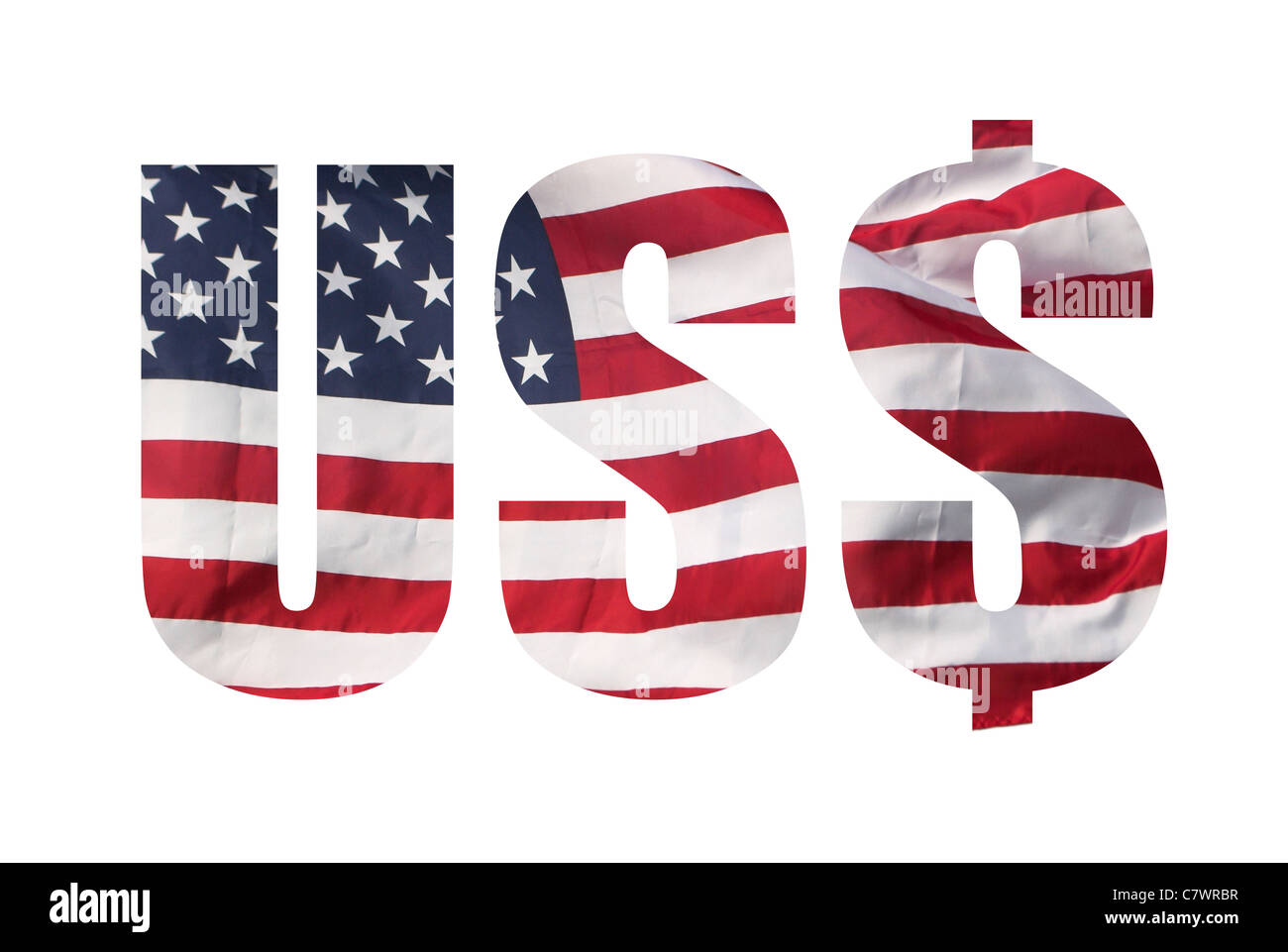Il simbolo di US$ / dollaro degli Stati Uniti e le Stars & Stripes flag. Foto Stock