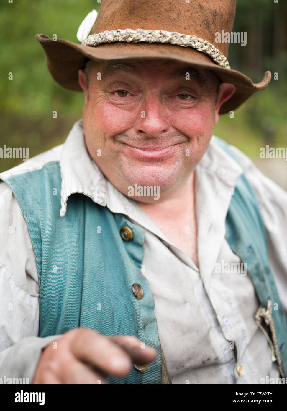 Uomo in Inghilterra rurale costume di Beamish, Nord dell Inghilterra Museo a cielo aperto della Contea di Durham Foto Stock