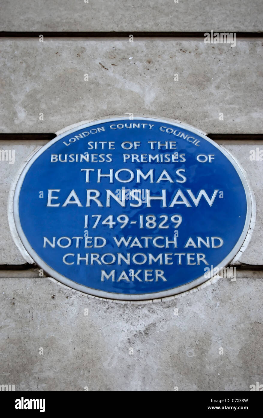 Targa blu segna il sito di ex locali commerciali di guardare e cronometro maker, thomas la Earnshaw, Londra, Inghilterra Foto Stock