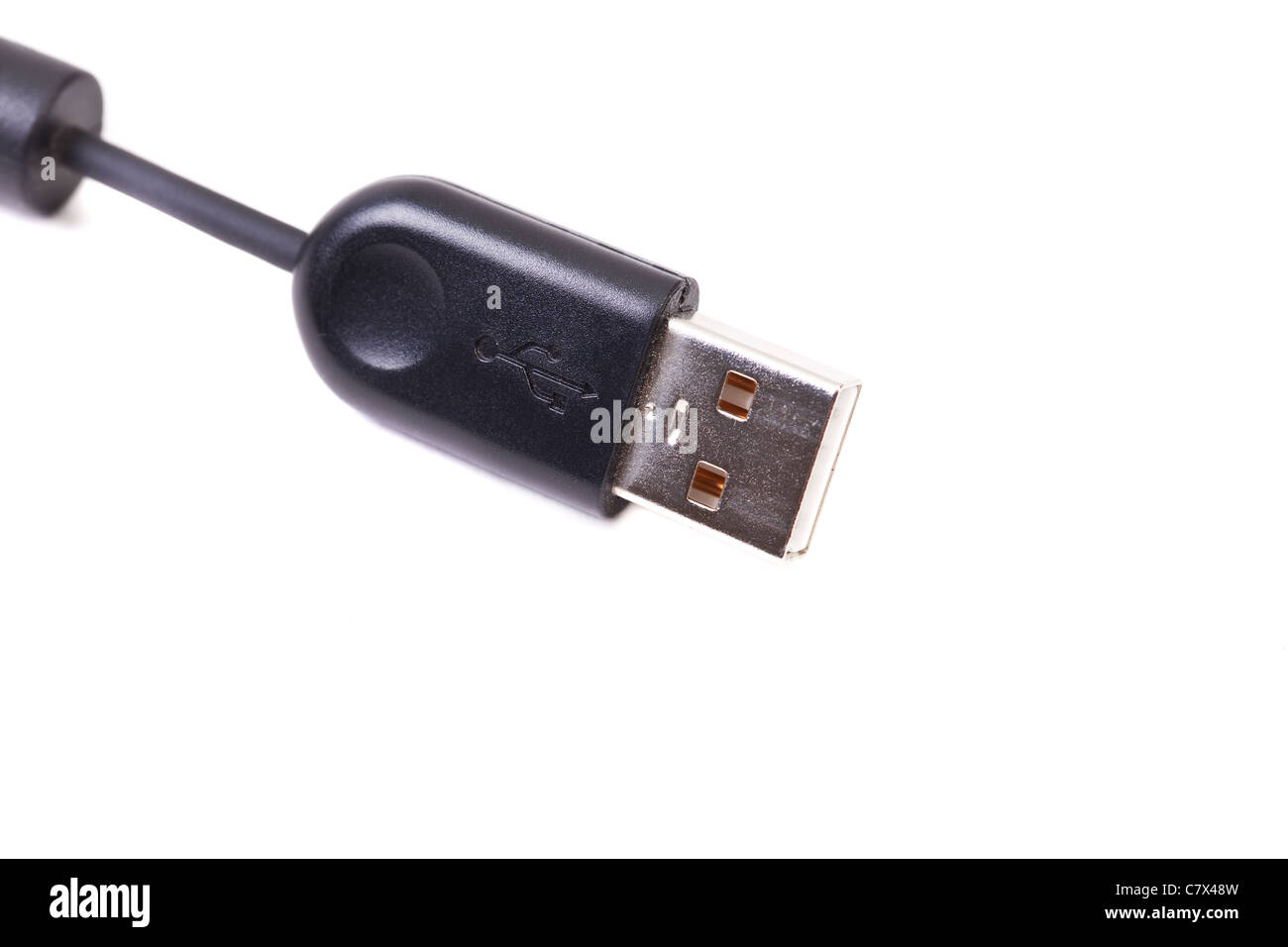 Vista macro del cavo USB. Isolato su sfondo bianco. Foto Stock