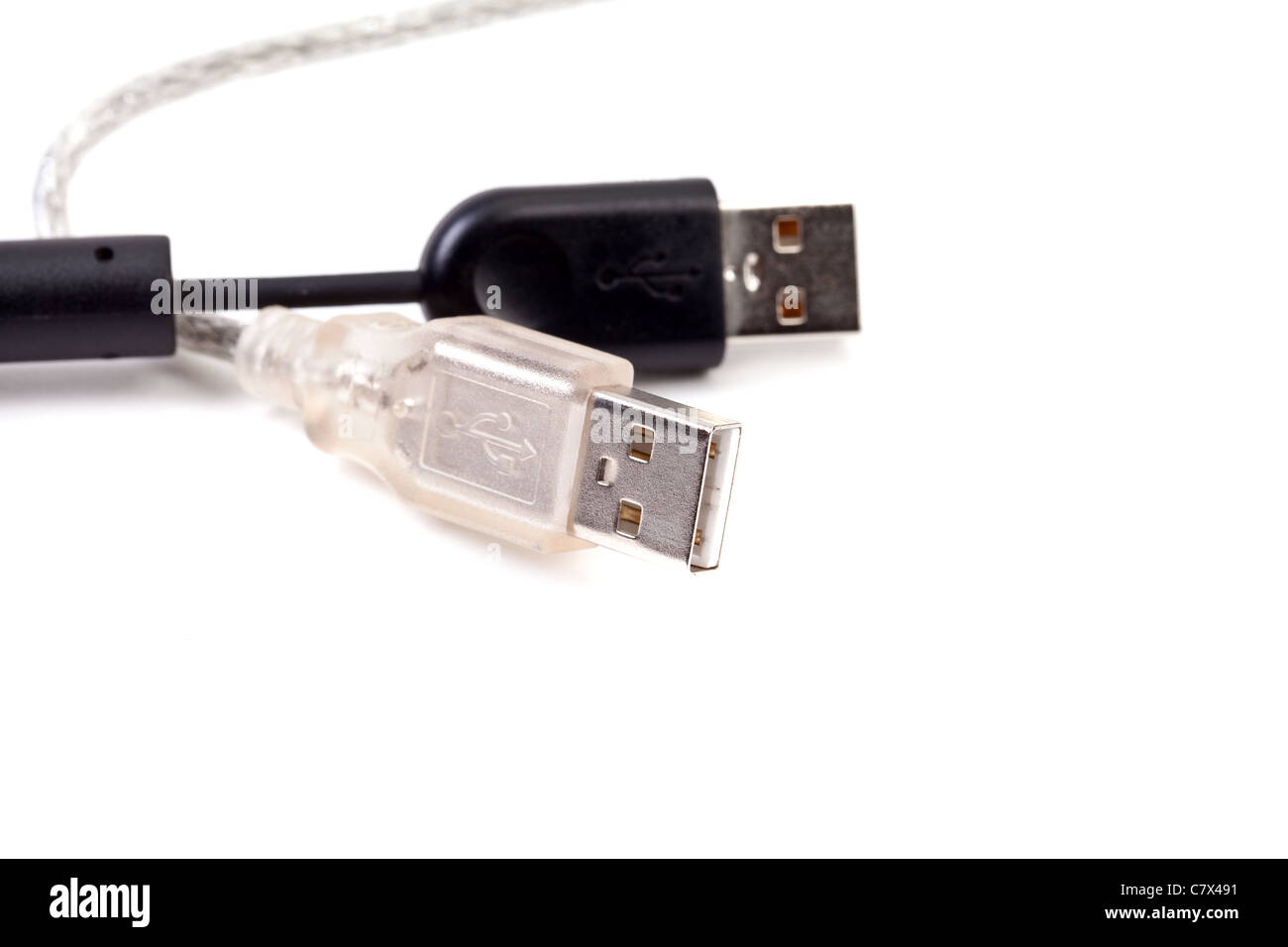 Vista macro del cavo USB. Isolato su sfondo bianco. Foto Stock