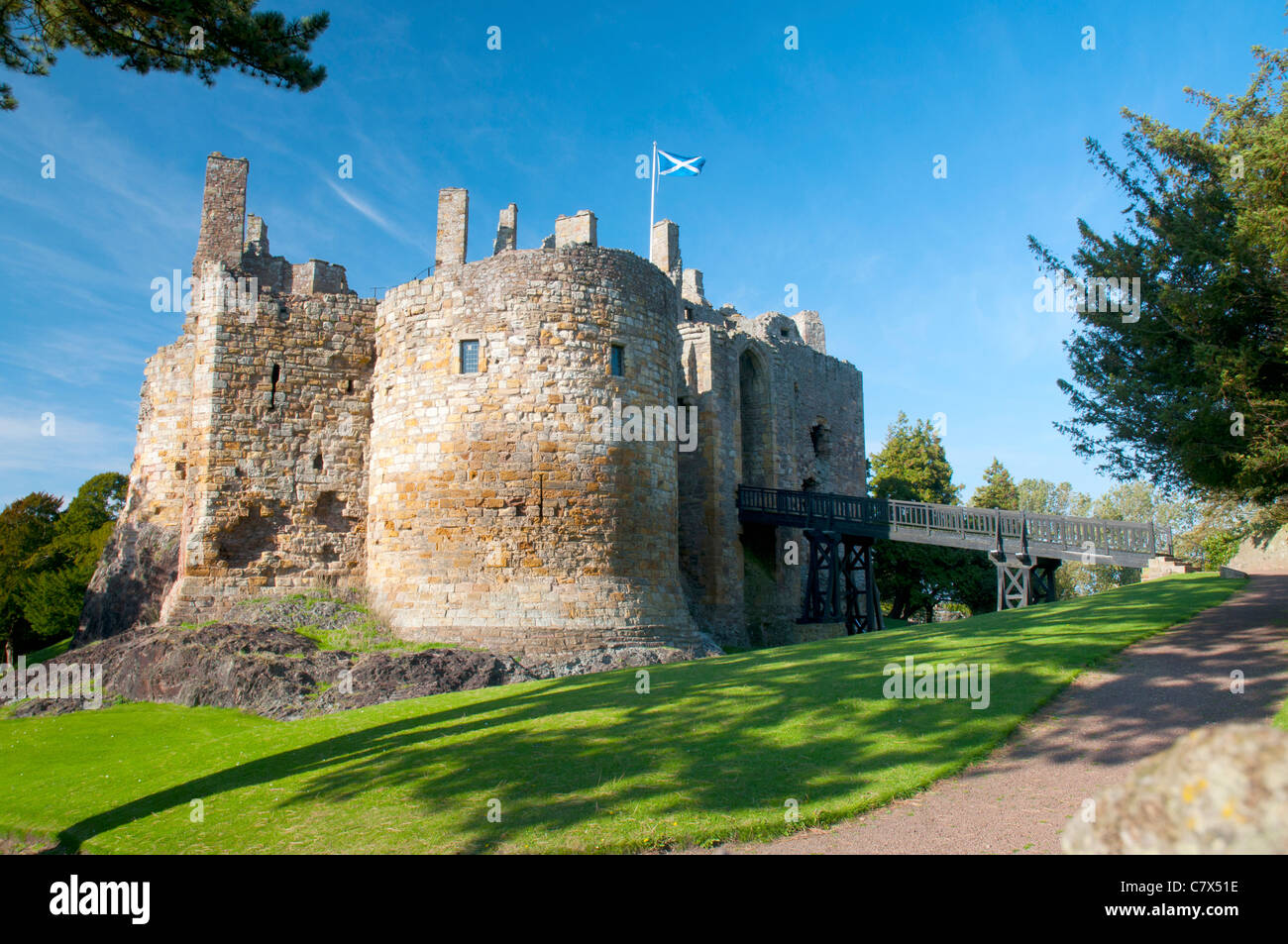 Castello di Dirlton, Lothian orientale, Scozia. Foto Stock