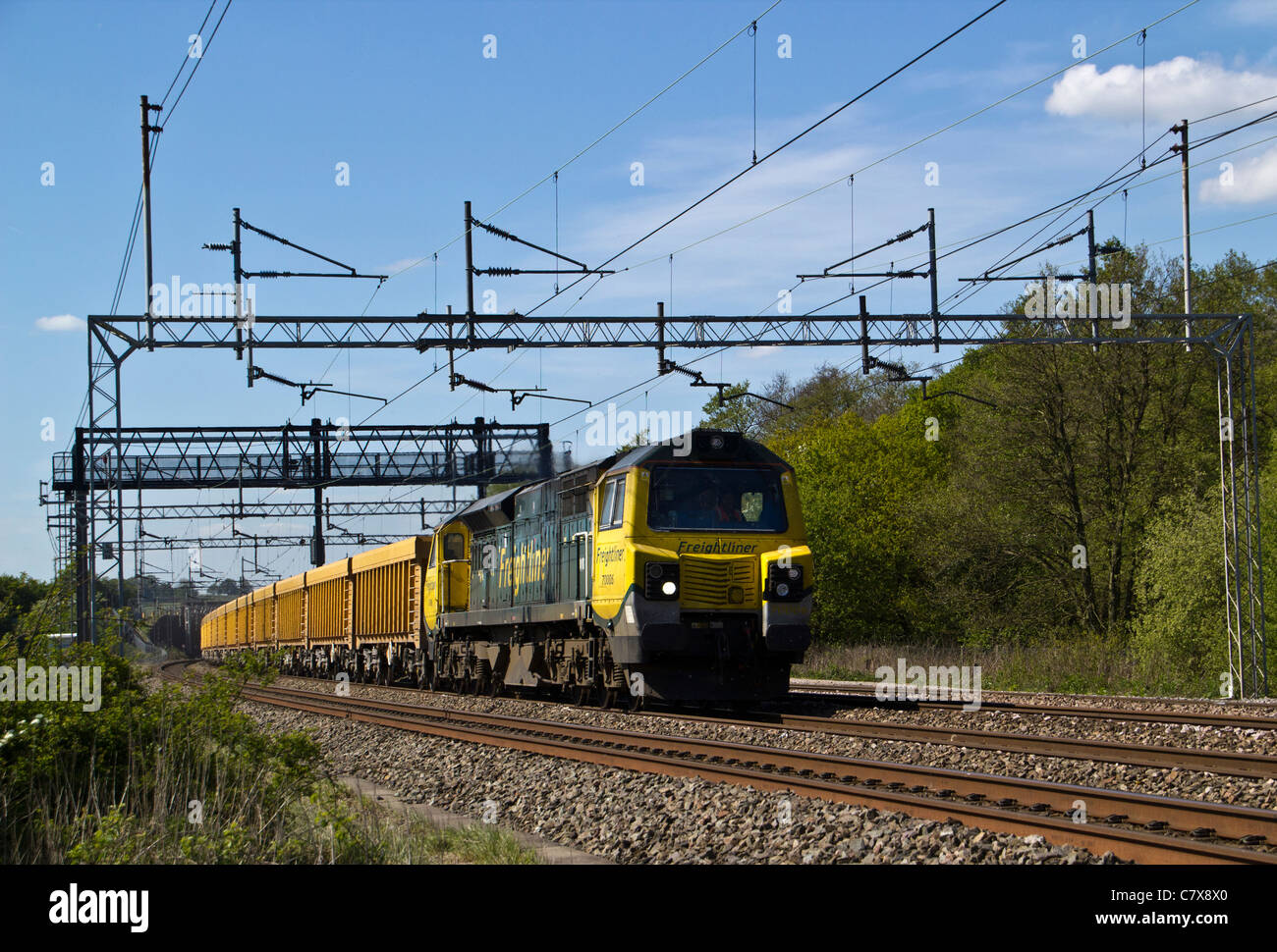 Freightliner classe 70, 70006 è carica di treno 6U68 Basford Crewe Hall - Mountsorrel cava IOA vuoto treno di zavorra Foto Stock