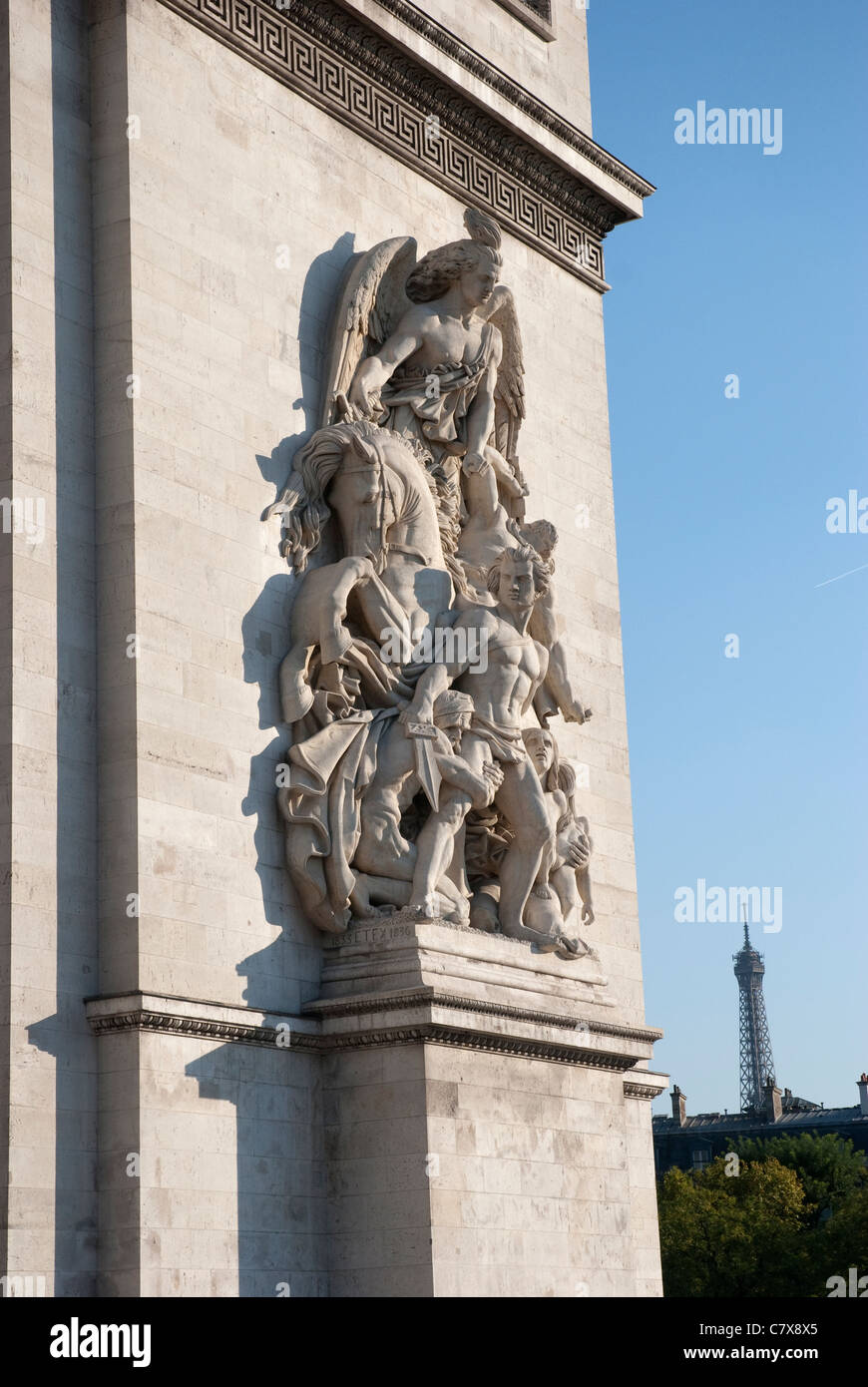 La scultura dettaglio del Arc de Triomphe, Parigi Foto Stock