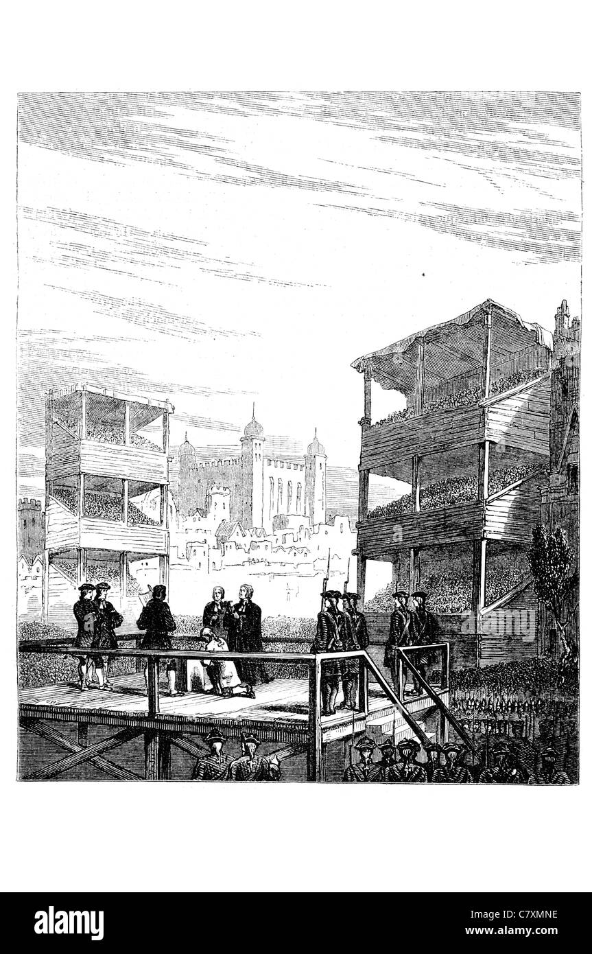 James Radclyffe terzo Earl Derwentwater 24 febbraio 1716 Inglese eseguito giacobita tradimento morte decapitato Tower Hill impalcatura Foto Stock