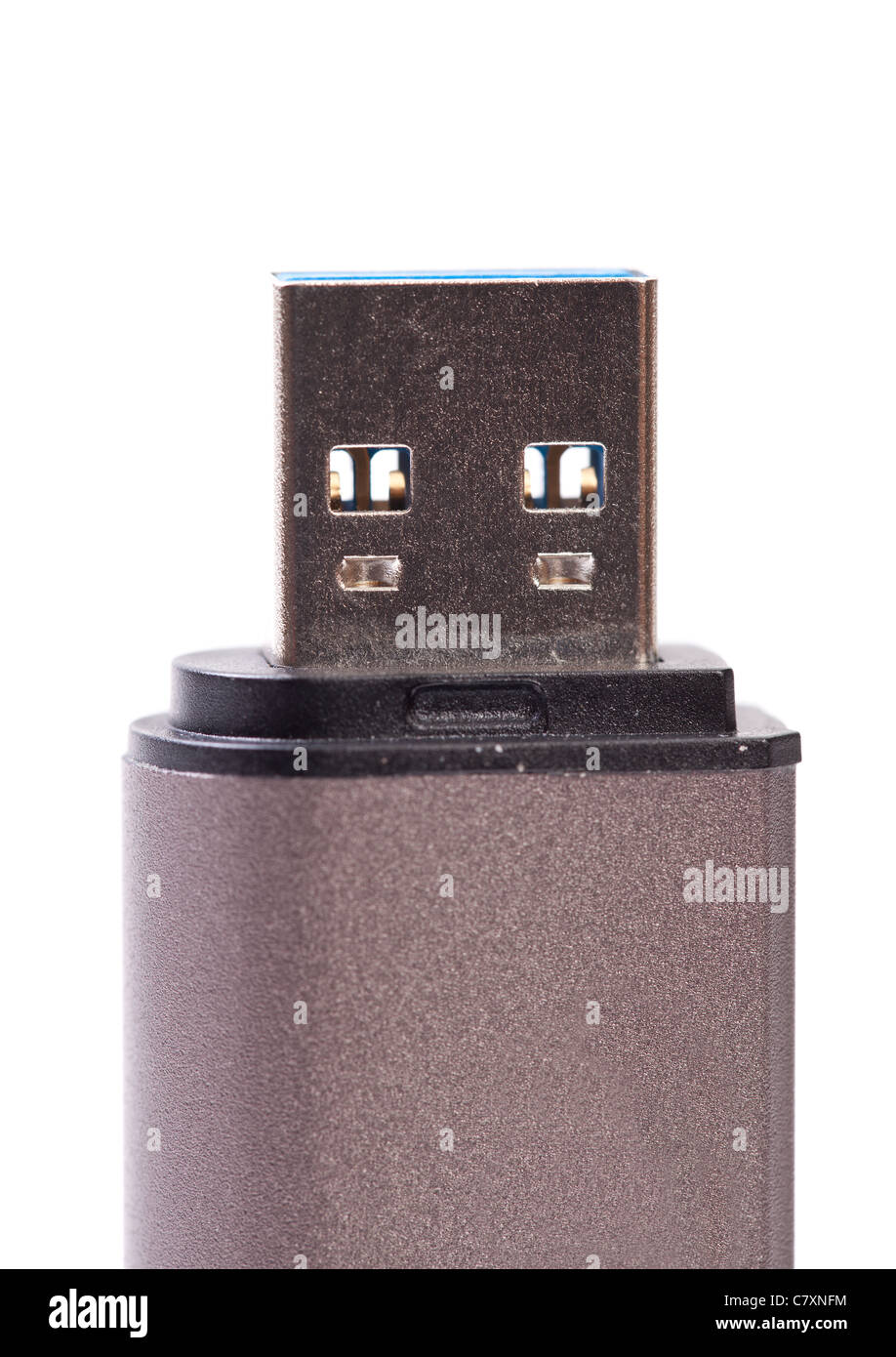 Vista macro dei dispositivi di memorizzazione USB. Isolato su sfondo bianco. Foto Stock