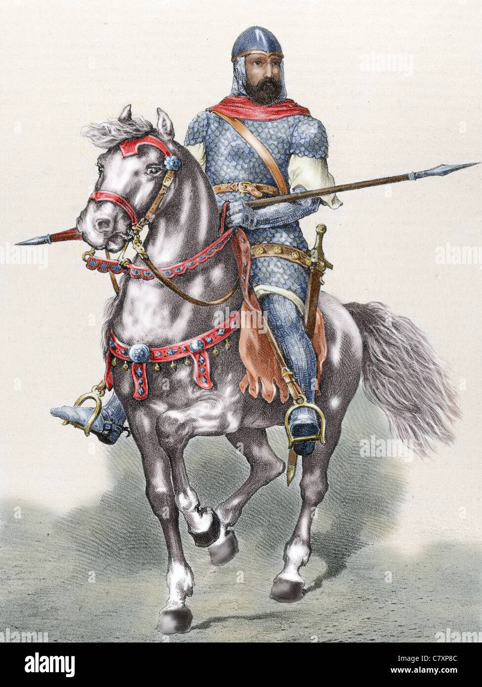 Rodrigo Diaz de Vivar (c.1043-1099), conosciuta come El Cid. Nobile castigliano, capo militare e diplomatico. El Cid Babieca equitazione. Foto Stock