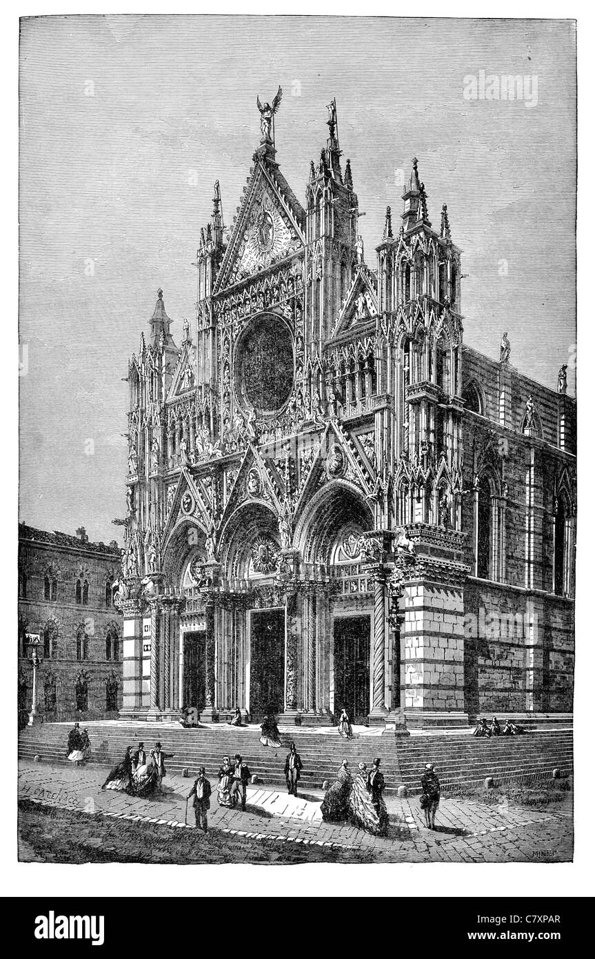 Cattedrale di Siena Cattolica Romana Chiesa Mariana Siena medievale Italia torre campanaria a cupola in marmo rosso gotico toscano Giovanni Pisano Foto Stock