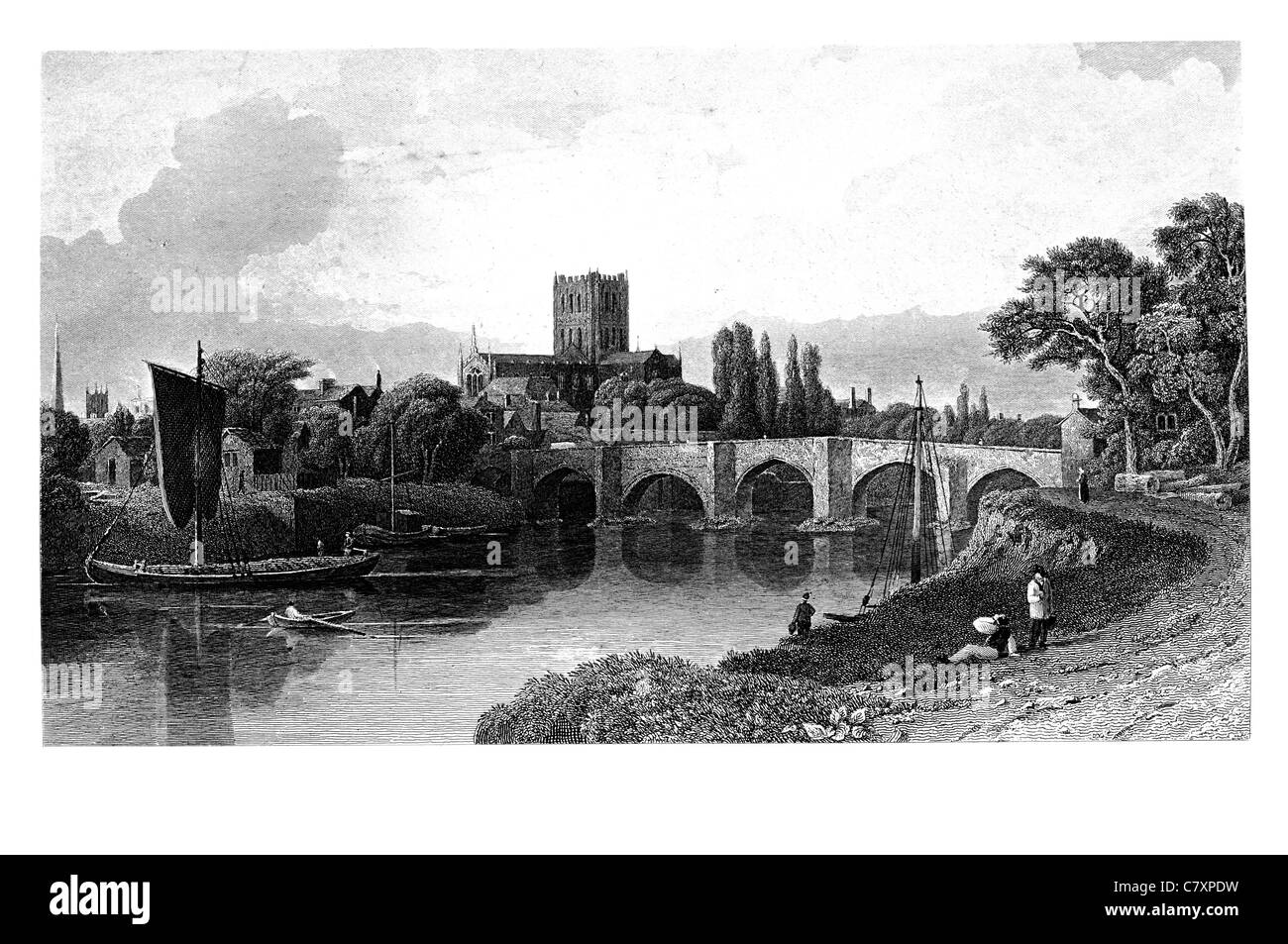 Wye Bridge Città cattedrale di Hereford parrocchia civile Herefordshire Inghilterra fiume Wye anglo-Saxon Foto Stock