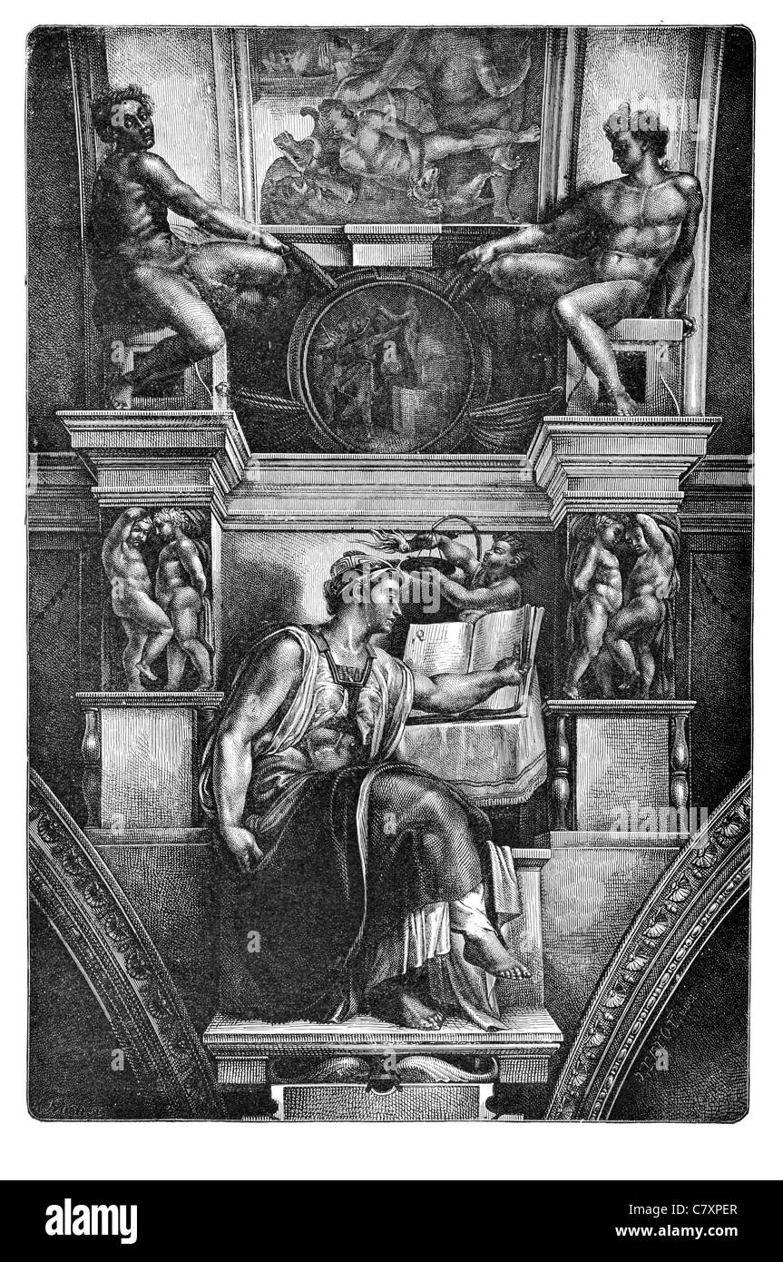 Cappella Sistina Erythraean profetessa Sibilla antichità classica apollineo oracle Erythrae Michelangelo Foto Stock