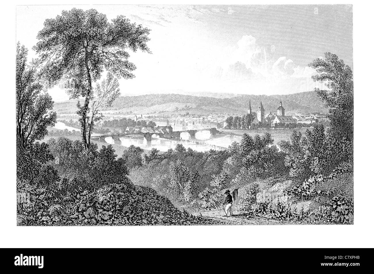 Hamelin storico fiume Weser Bassa Sassonia Germania capitale Pyrmont racconto popolare Pifferaio di storia medievale panorama scena Foto Stock