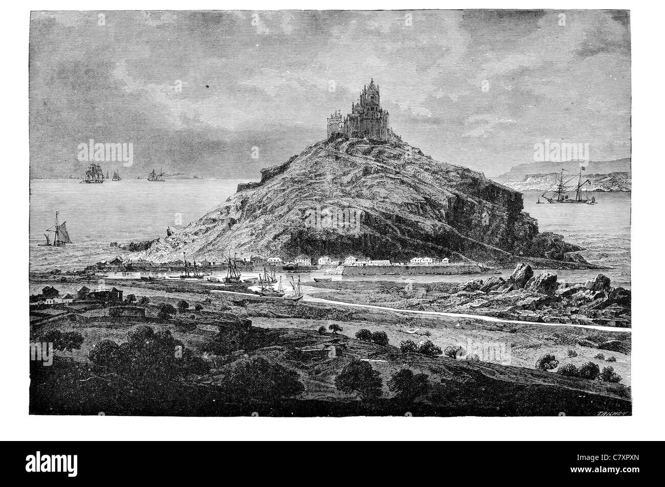 St Michael's Monte Isola di marea del supporto sulla costa della Baia Cornwall Regno Unito parrocchia civile Foto Stock