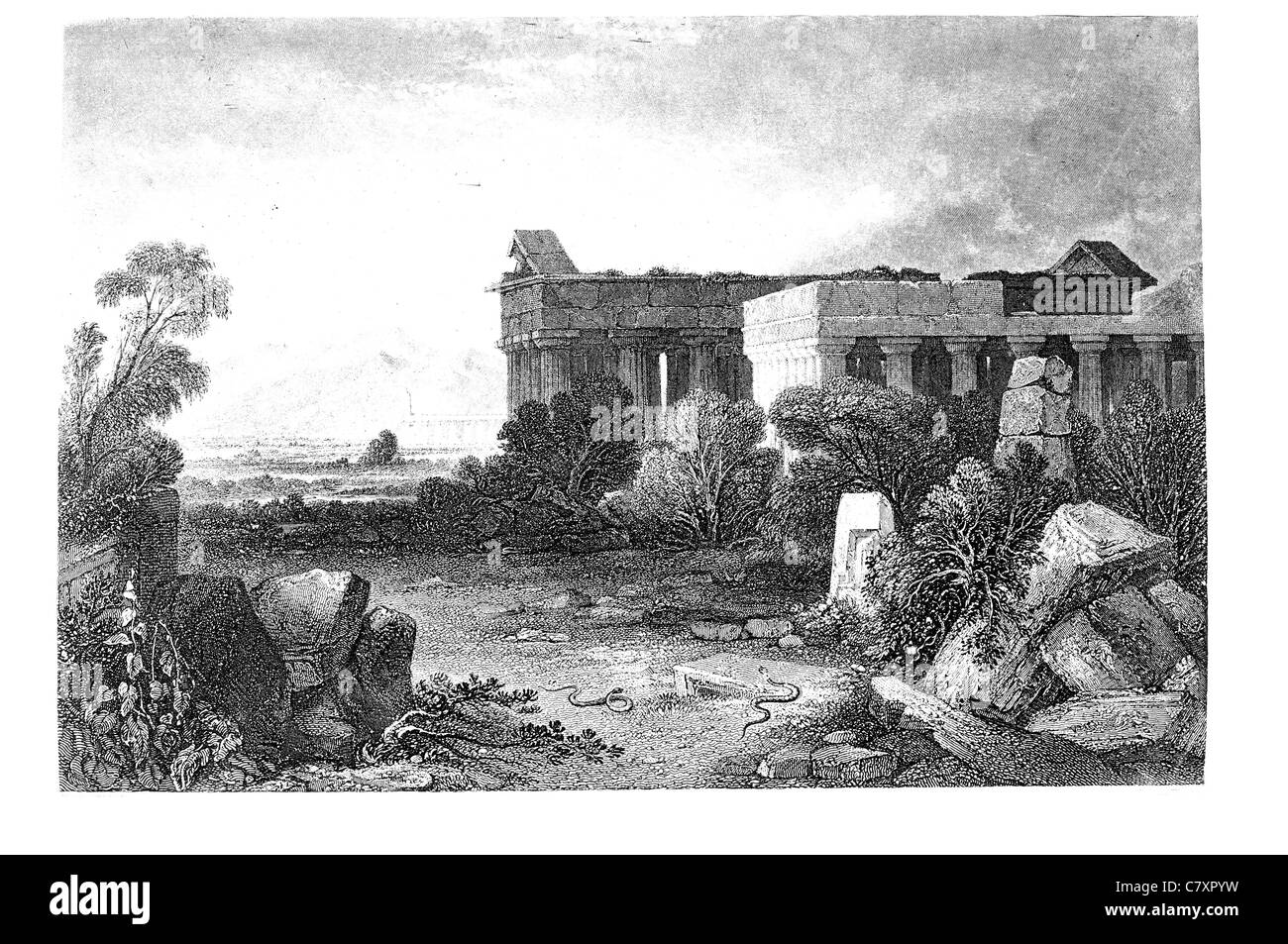 Tempio di Nettuno a Paestum tempio greco Campania Italia dea Hera UNESCO World Heritage Site classica rovine Romane Foto Stock