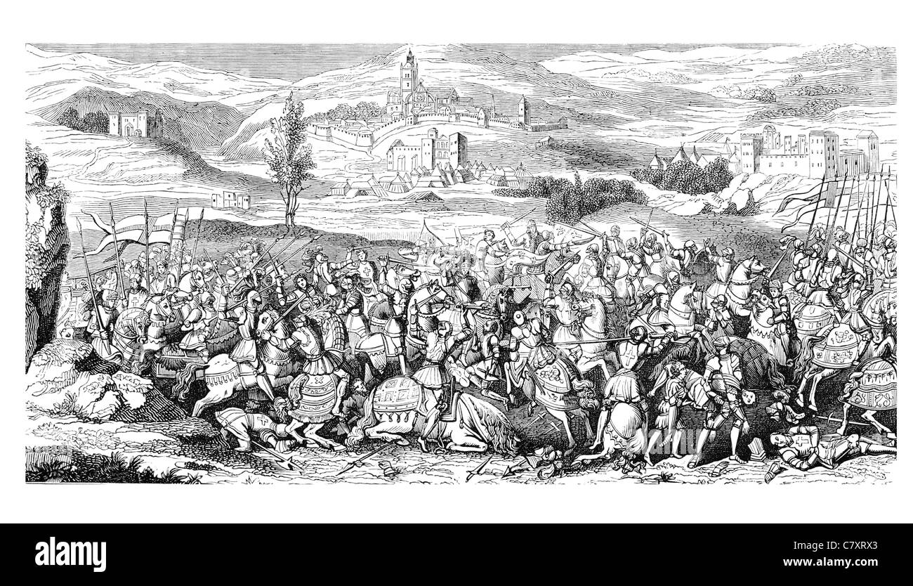 Battaglia di speroni Guinegate Agosto 16 1513 Lega Santa guerre italiano Enrico VIII Massimiliano I soldati di cavalleria francese Jacques de La Palice Foto Stock