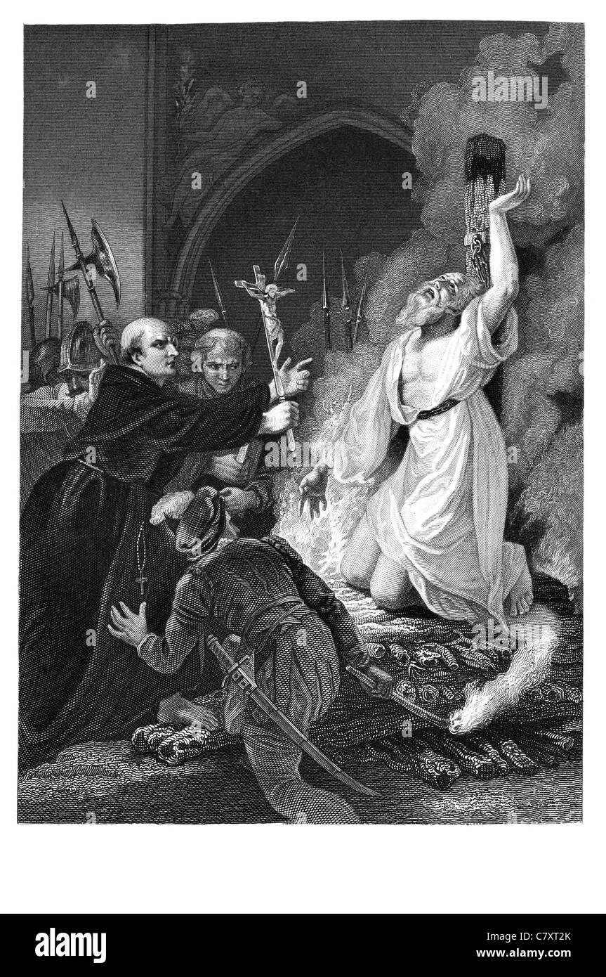 Il martirio di arcivescovo Cranmer al rogo religione Dio religiosa fiamme fumo fiamma bruciare carne omicidio esecuzione Foto Stock