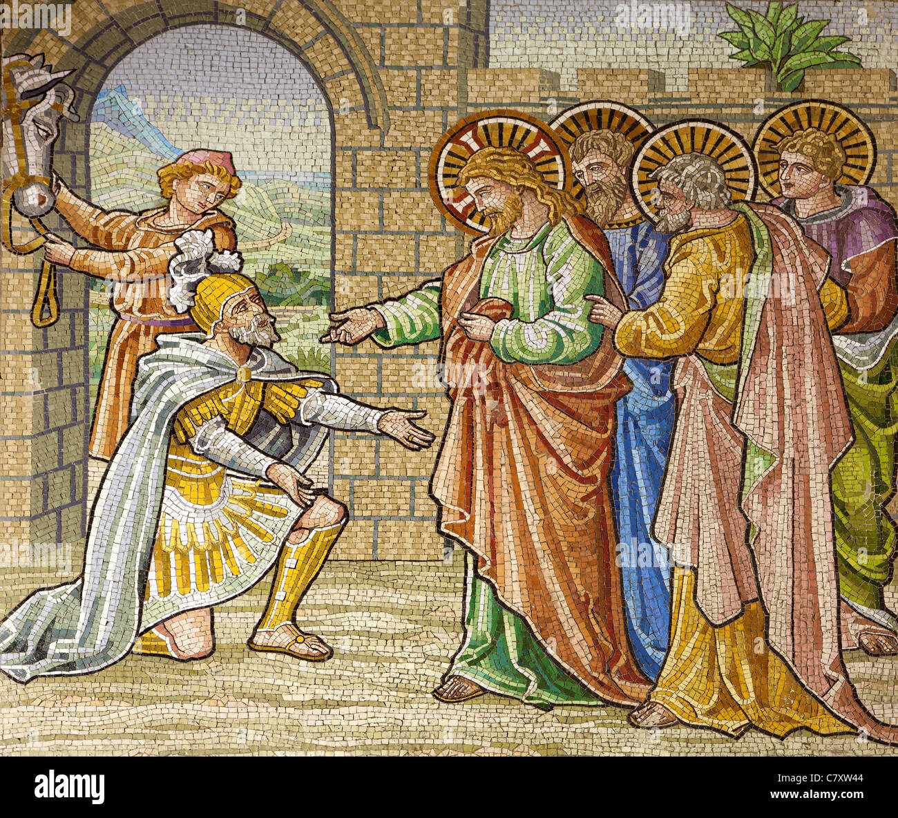 Milano - mosaico - Appello del soldato romano per Gesù - San Agostino Foto Stock