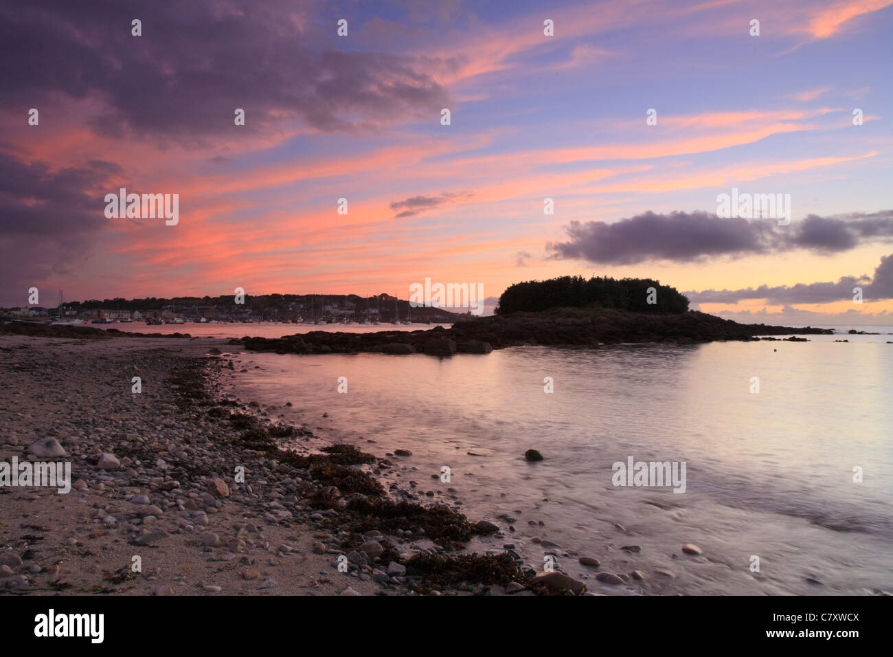 Porthloo bay, Newford isola, St Marys tramonto, Scillies Cornwall. Foto Stock