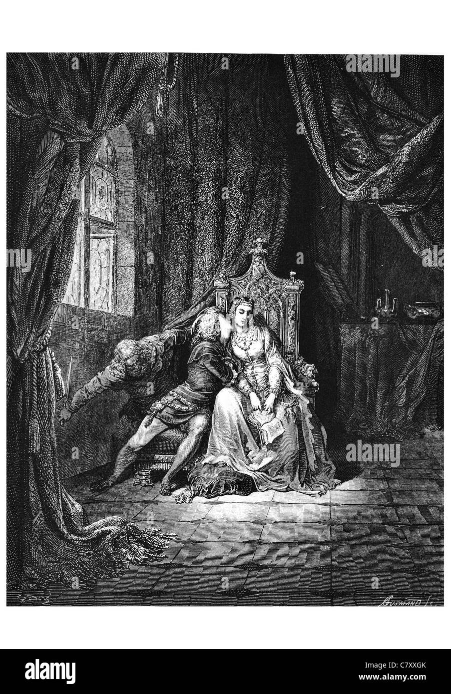 Nelle sue foglie che giorno leggiamo non più trono princess regal camera la visione dell'Inferno di Dante Alighieri Gustave Doré divina commedia Foto Stock