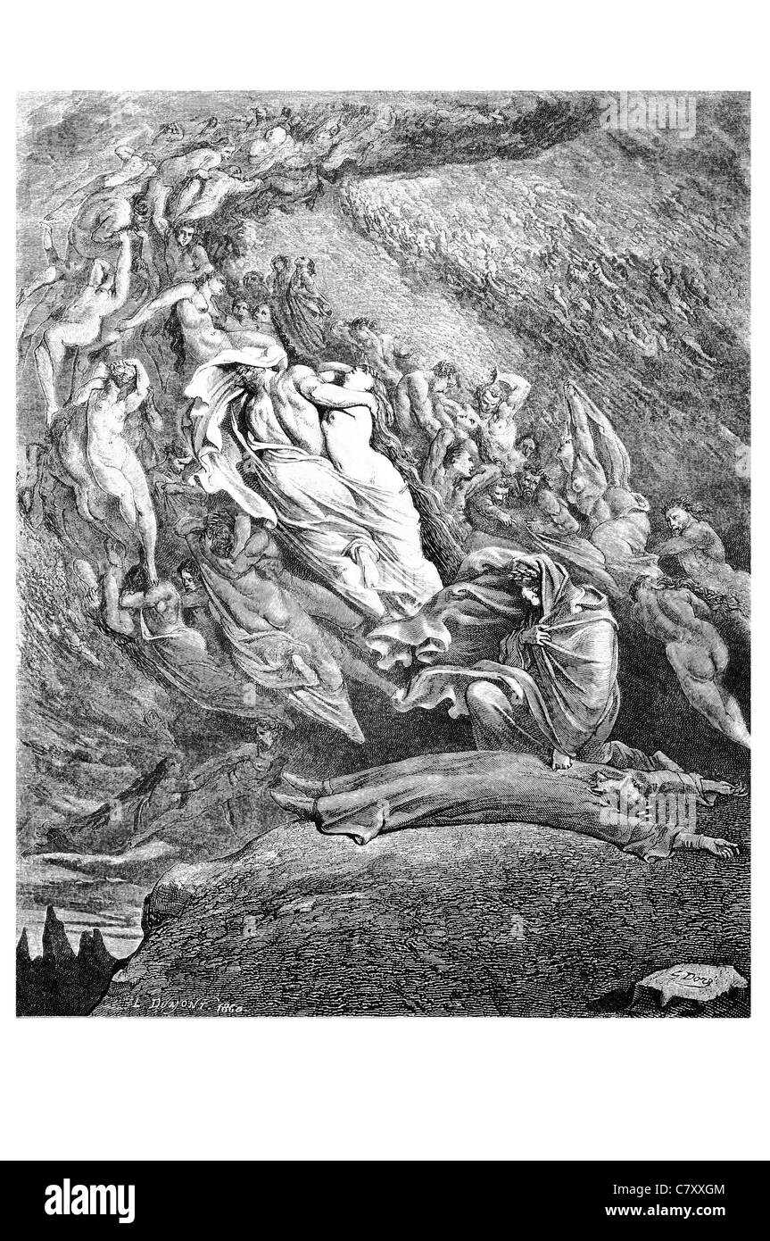 Io attraverso la compassione svenimento sembrano'd non lontano dalla morte e come un corse cadde a terra la visione dell'Inferno di Dante Alighieri Foto Stock