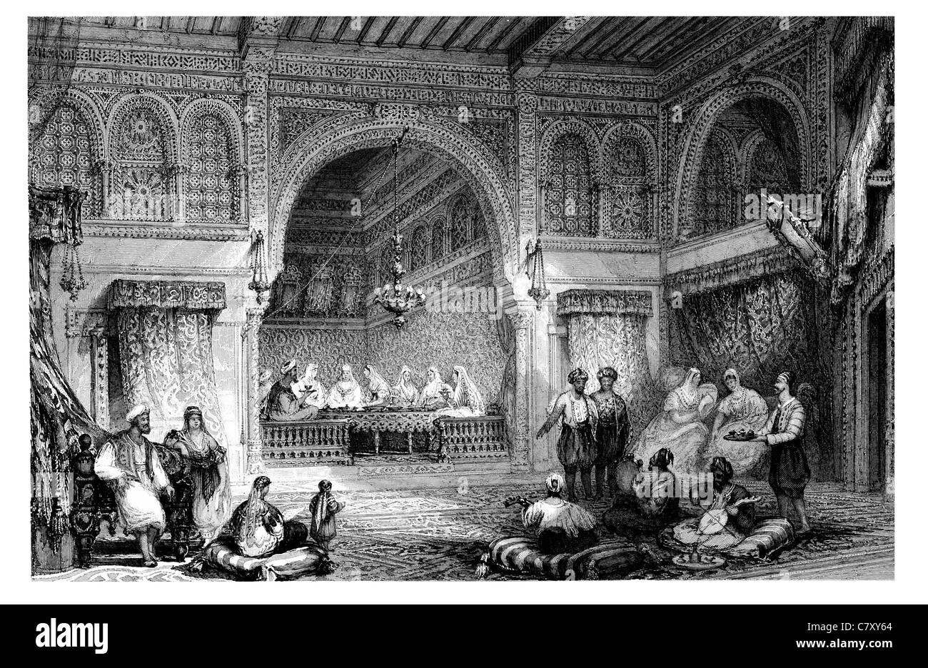 Architettura moresca berbera articolata architettura islamica del Nord Africa Al Andalus muqarnas archi a ferro di cavallo voussoirs cupole Foto Stock