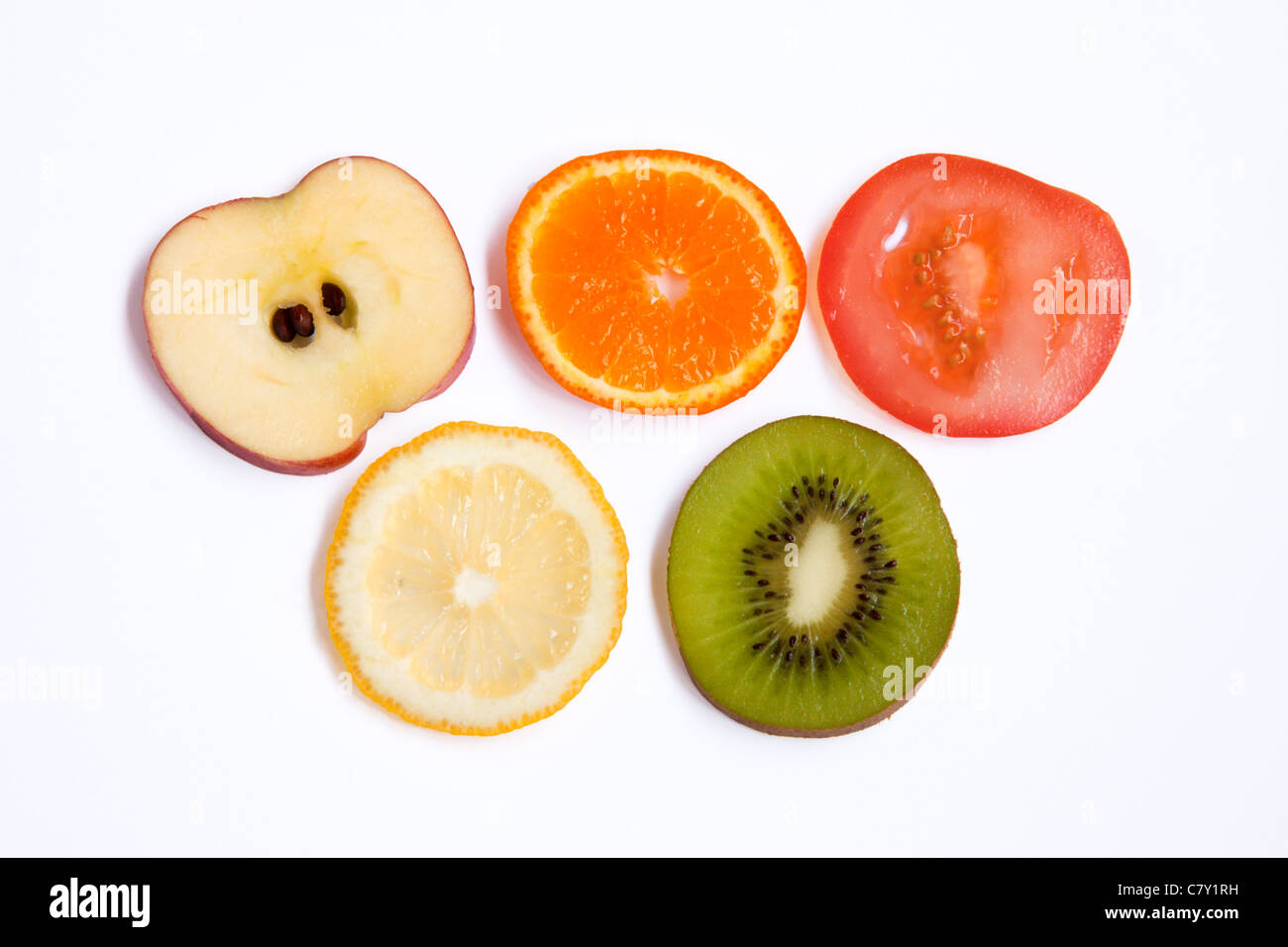 Simbolo olimpico realizzata in 5 pezzi di frutta Foto Stock