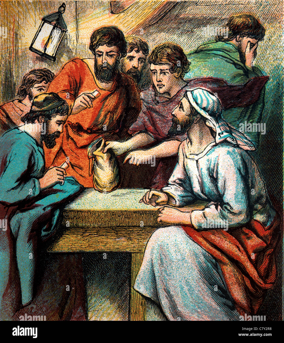 Storie bibliche - Illustrazione dalla storia di Giona l'equipaggio delle navi e Giona disegno lotti Antico Testamento e Nevi'im Foto Stock