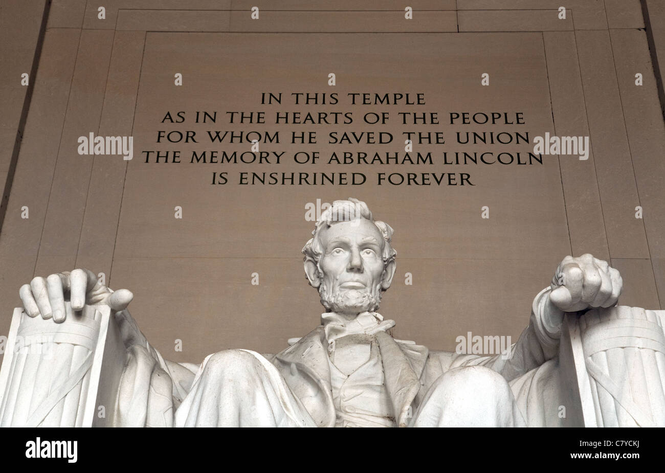 Chiudere fino alla statua di Abraham Lincoln, il Lincoln Memorial, Washington DC, Stati Uniti d'America Foto Stock