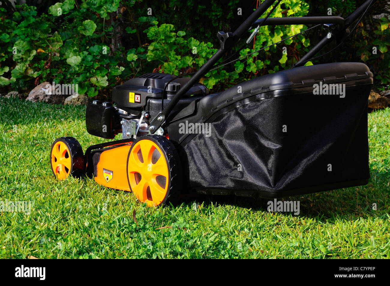 Voltor 139cc con valvola in testa 4 tempi a benzina tosaerba, Calahonda, Mijas Costa, Costa del Sol, Andalusia, Spagna, Europa occidentale. Foto Stock