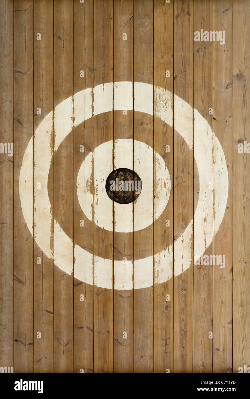 Una formazione sportiva target dipinta su tavole di legno. Foto Stock