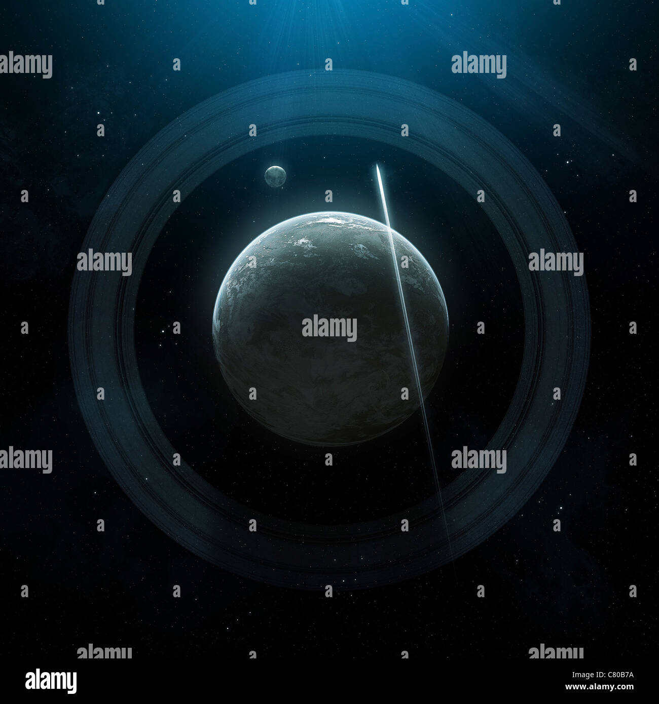 Illustrazione di un semplice pianeta e il suo sistema ad anello. Foto Stock
