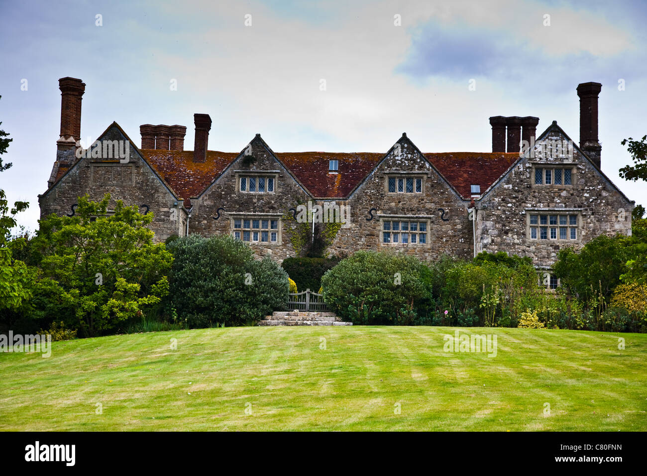La facciata di Yaverland Manor House sull'Isola di Wight in Inghilterra Foto Stock