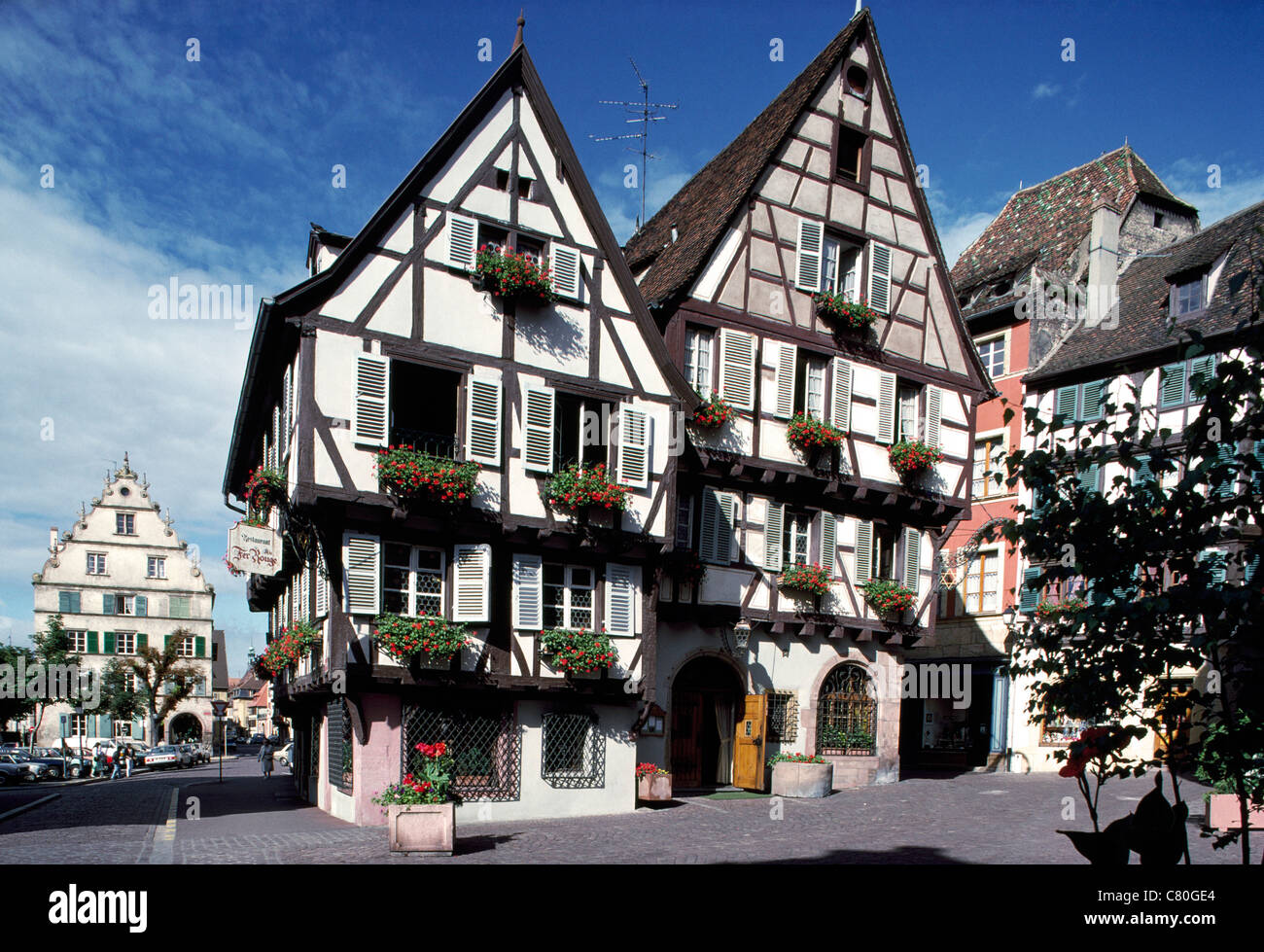 Francia, Alsazia, Colmar, vecchie case. Foto Stock