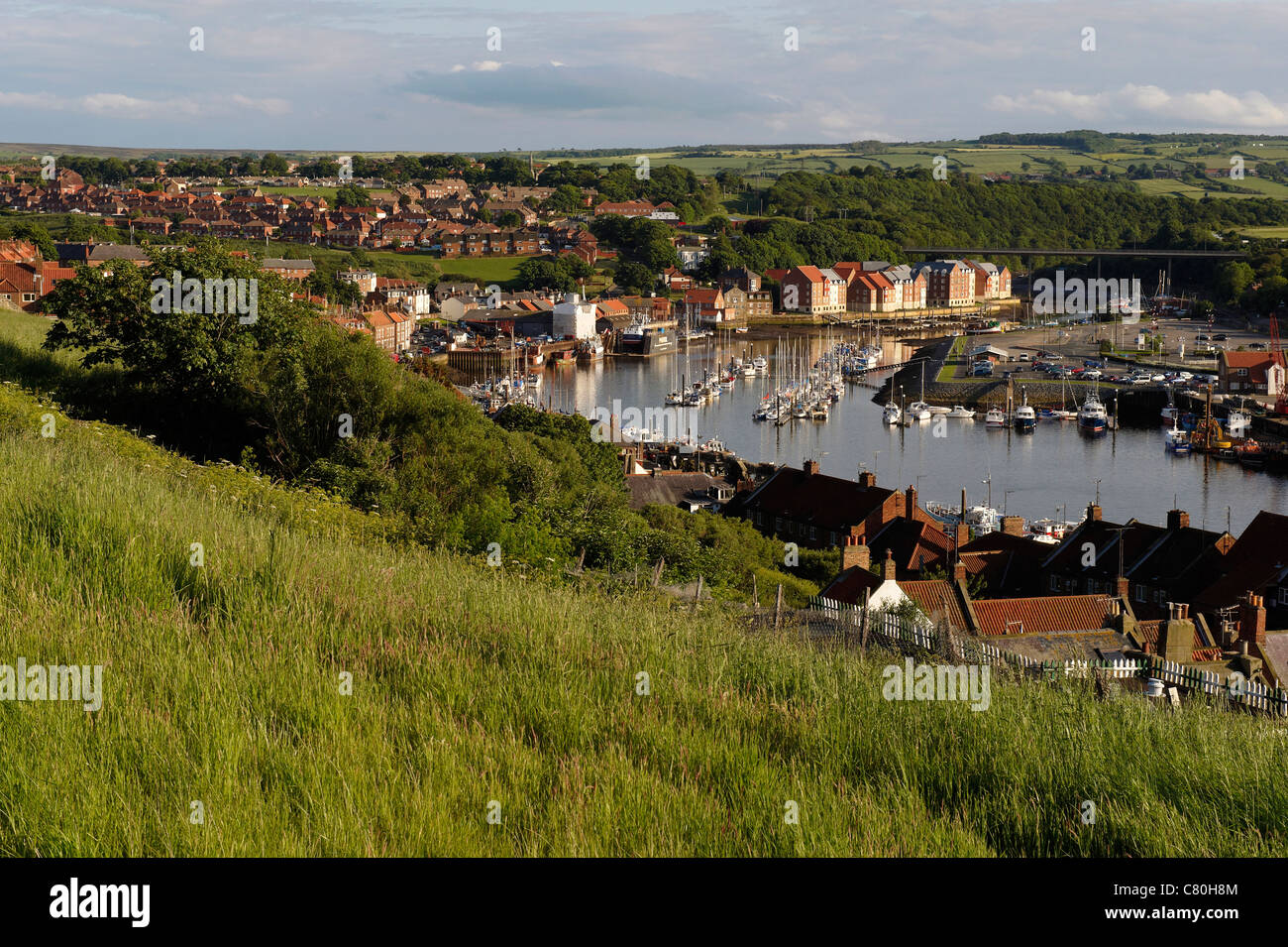 Whitby town & Harbour, North Yorkshire, Inghilterra Foto Stock