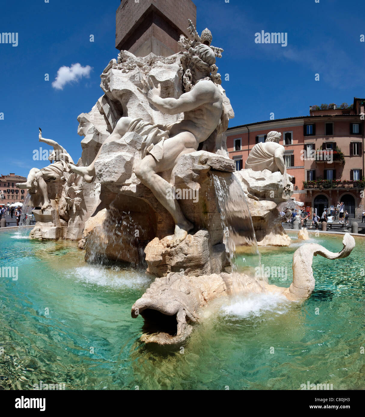 Italia Lazio Roma, Piazza Navona, Bernini Quattro Fiumi della fontana Foto Stock