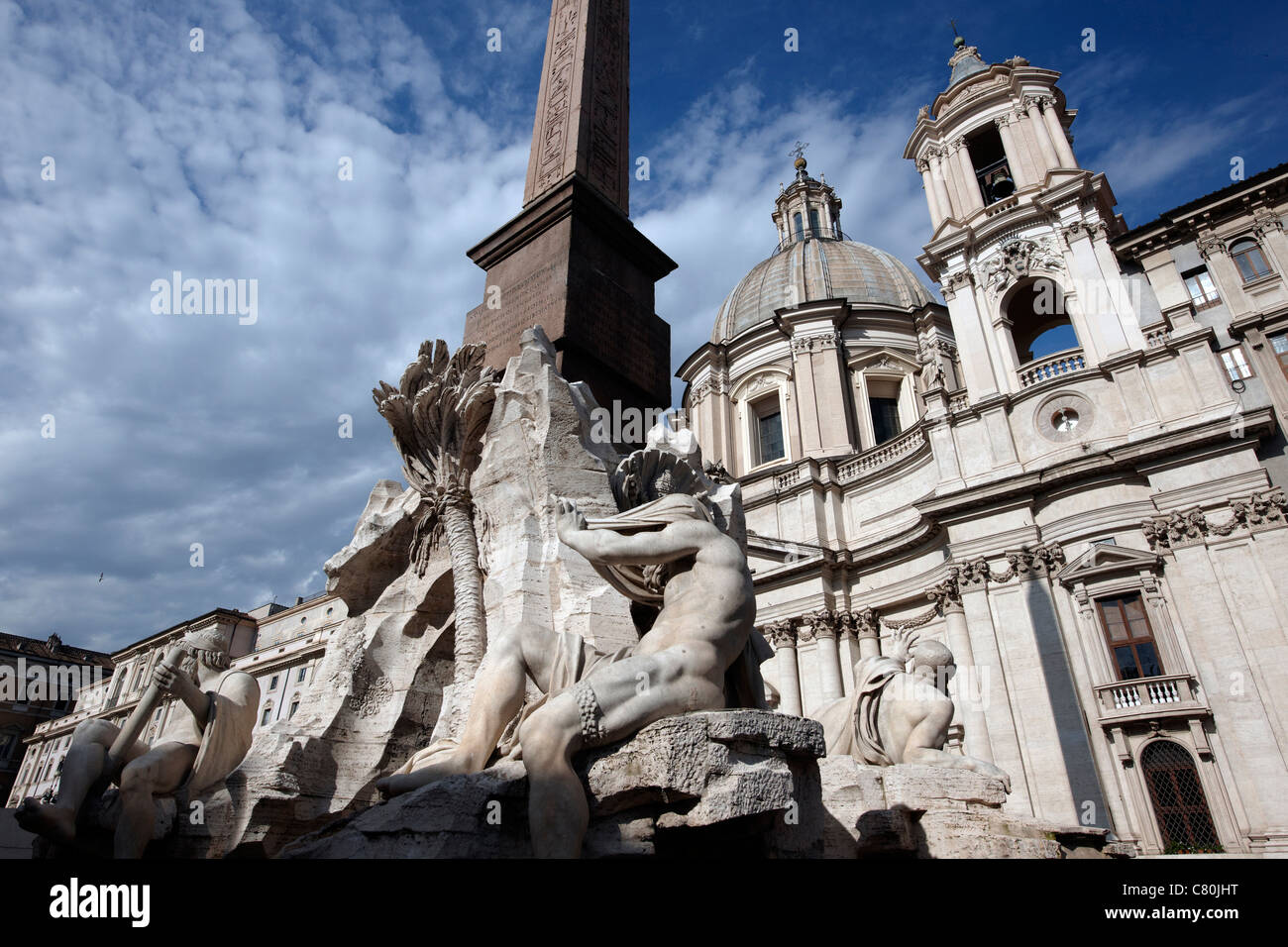 Italia Lazio Roma, Piazza Navona, Bernini Quattro Fiumi della fontana Foto Stock